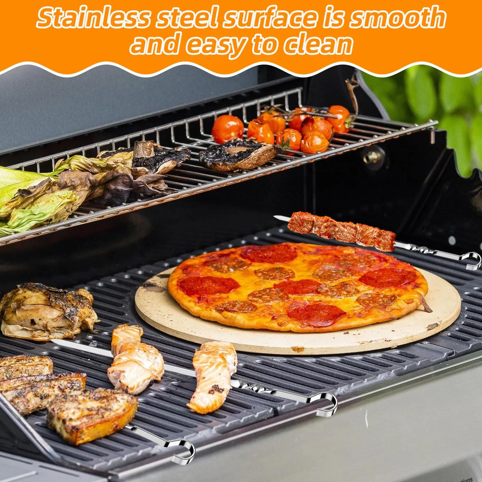 Brochettes en Acier Inoxydable 24 Pièces avec Pinceaux Réutilisables pour Barbecue Viande Légumes
