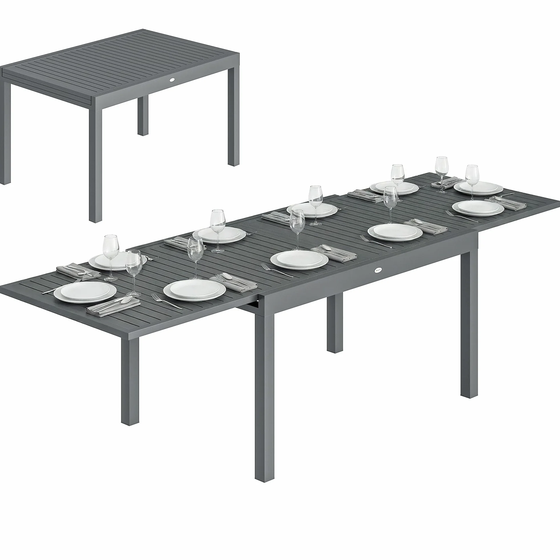 Outsunny Table de Jardin Extensible Aluminium 135-270cm 6-10 Personnes Gris Anthracite