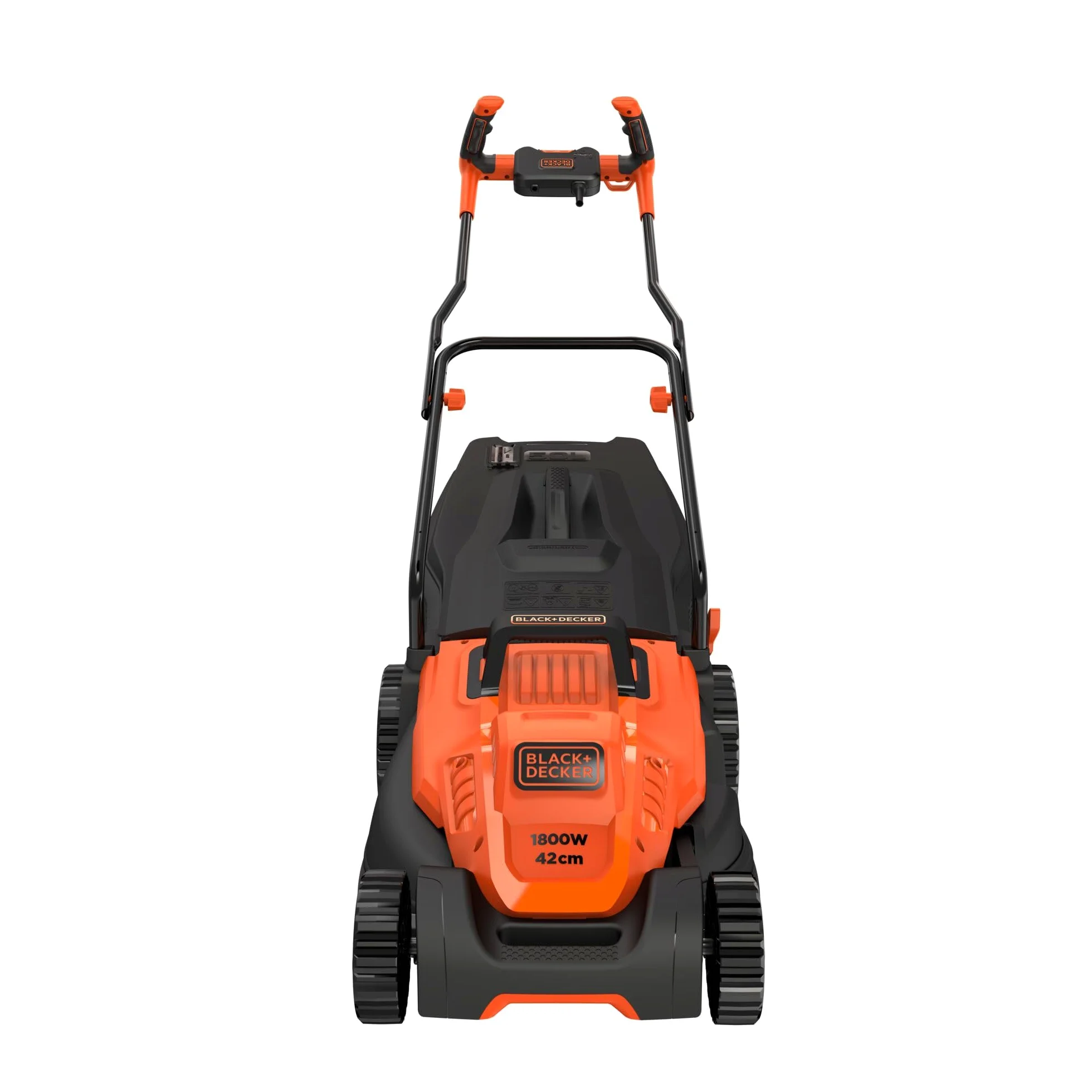BLACK+DECKER Tondeuse Filaire 1800W, Tondeuse à Gazon Electrique 42 cm, 6 hauteurs réglables 20, 30, 40, 50, 60 et 70 mm, Tondeuse avec Poignée Bike, BEMW481BH-QS
