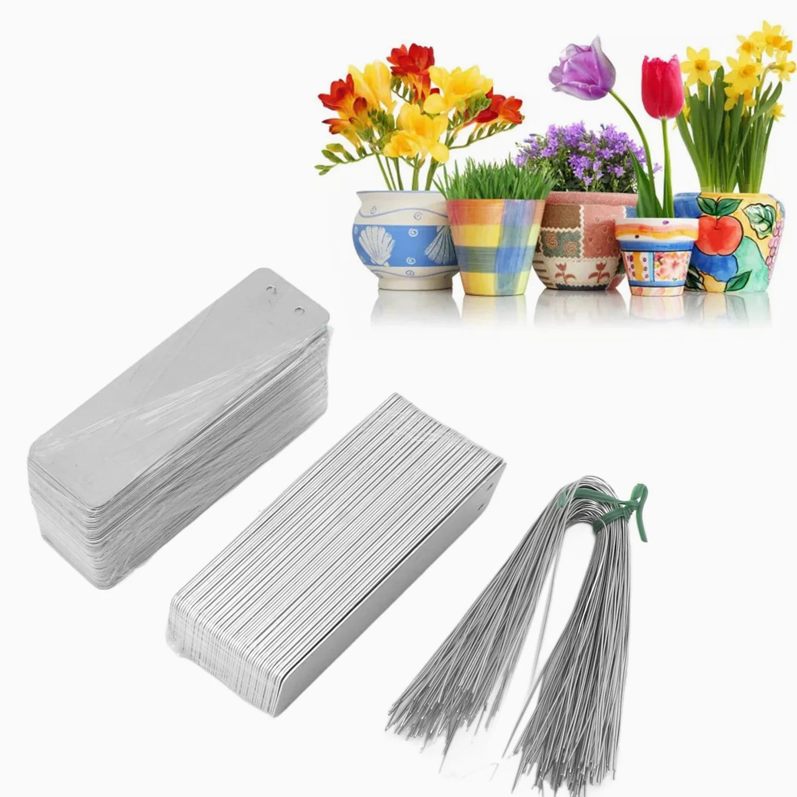 Étiquette de plante en aluminium 100 pièces, étiquettes de plante en métal, étiquettes d'arbre d'écriture double face avec des fils métalliques, marqueurs de plante étanches