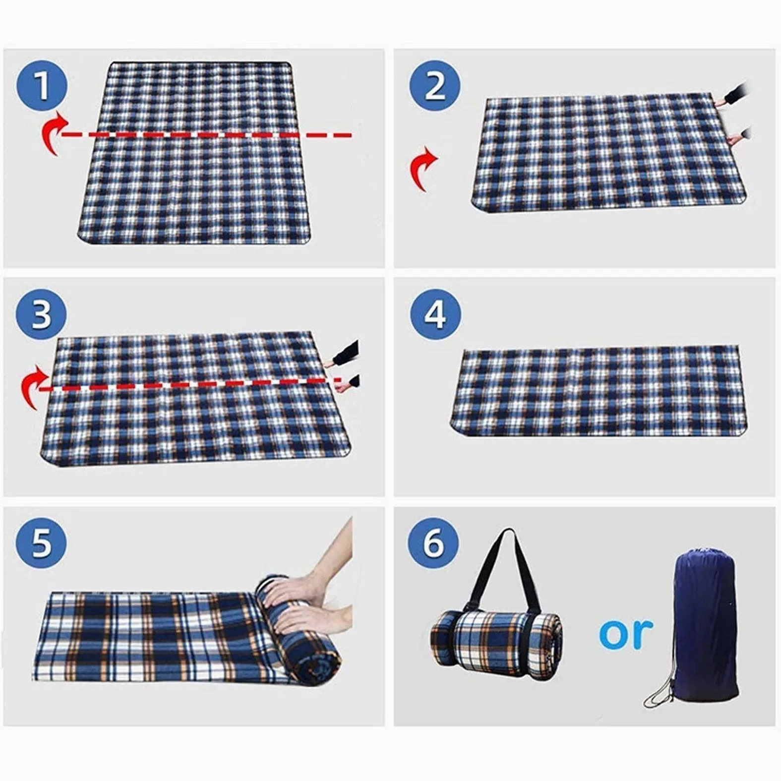 Couverture Pique Niques Imperméable, Portable Tapis Pique Niques, Nappe Picnic Natte de Plage pour Jardin Camping Extérieur (Color : Blue Grid, Size : 150x200cm)