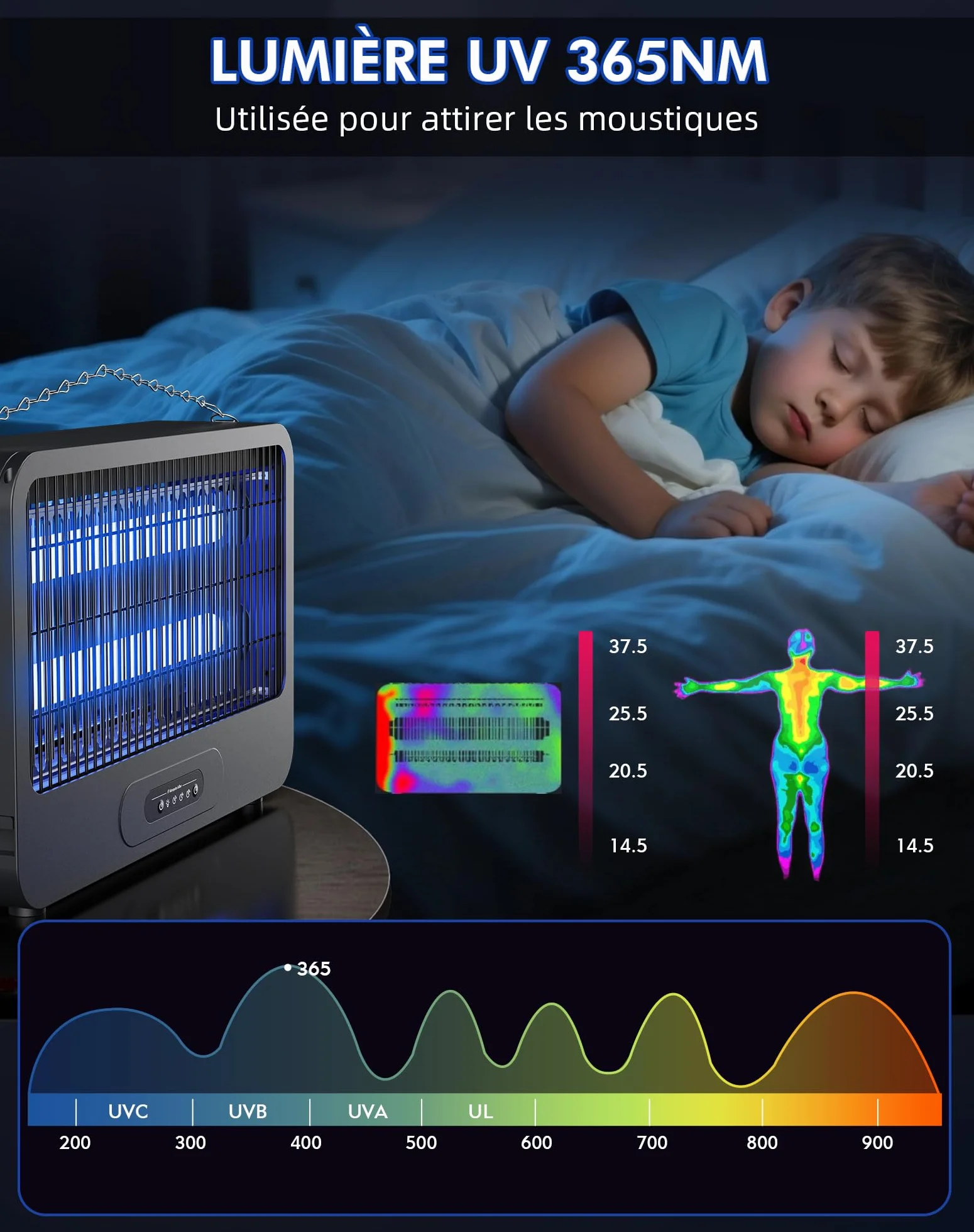 Lampe Anti Moustique 3500V UV 20W Tue Mouche Électrique avec Chaîne Métallique Télécommande Intérieur Extérieur 100m²