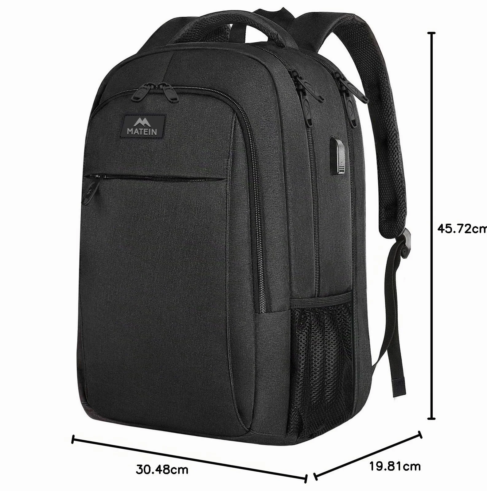 MATEIN Sac à Dos Ordinateur Portable 15.6 Pouces, Imperméable Antivol pour Travail Collège, Noir