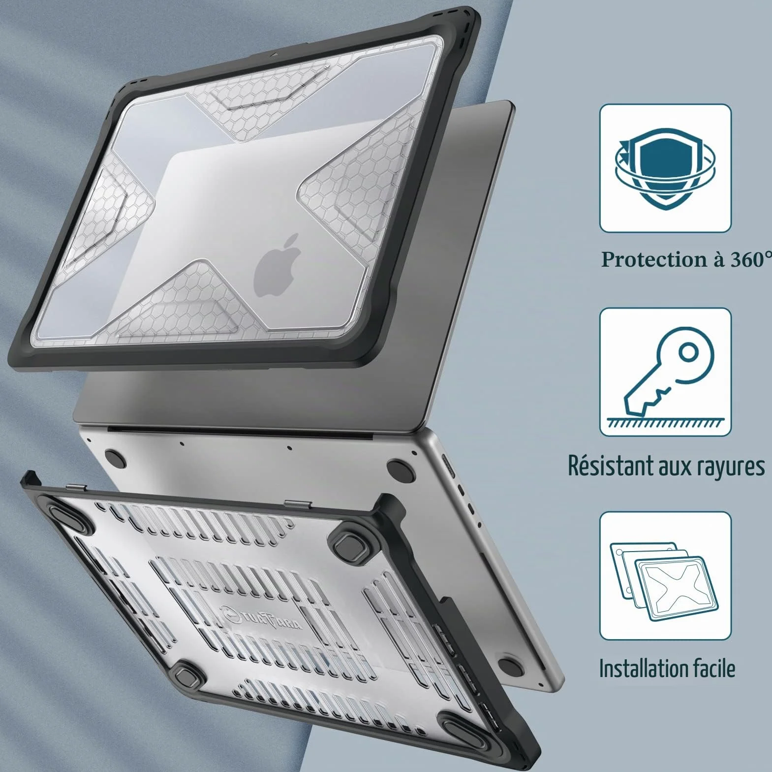 FINTIE Coque Hybride Compatible MacBook Pro 14 Pouces M5 M4 M3 M2 M1 Pro/Max 2026-2021, Etui Rigide Robuste Housse Bords Antichoc Noir
