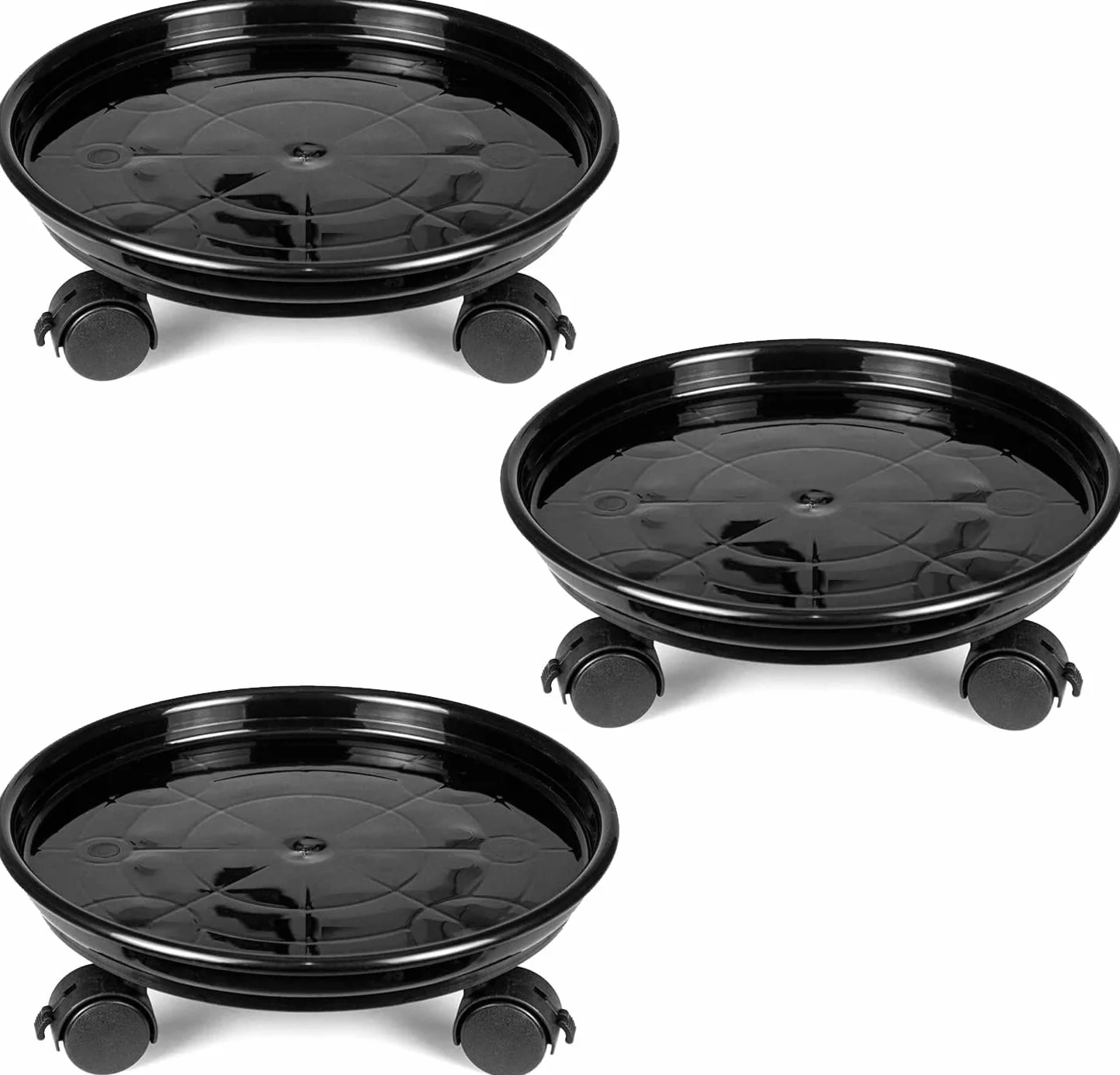 Lot de 3 Supports Ronds pour Pots de Fleurs Chariot avec Roulettes Universelles 30cm Noir