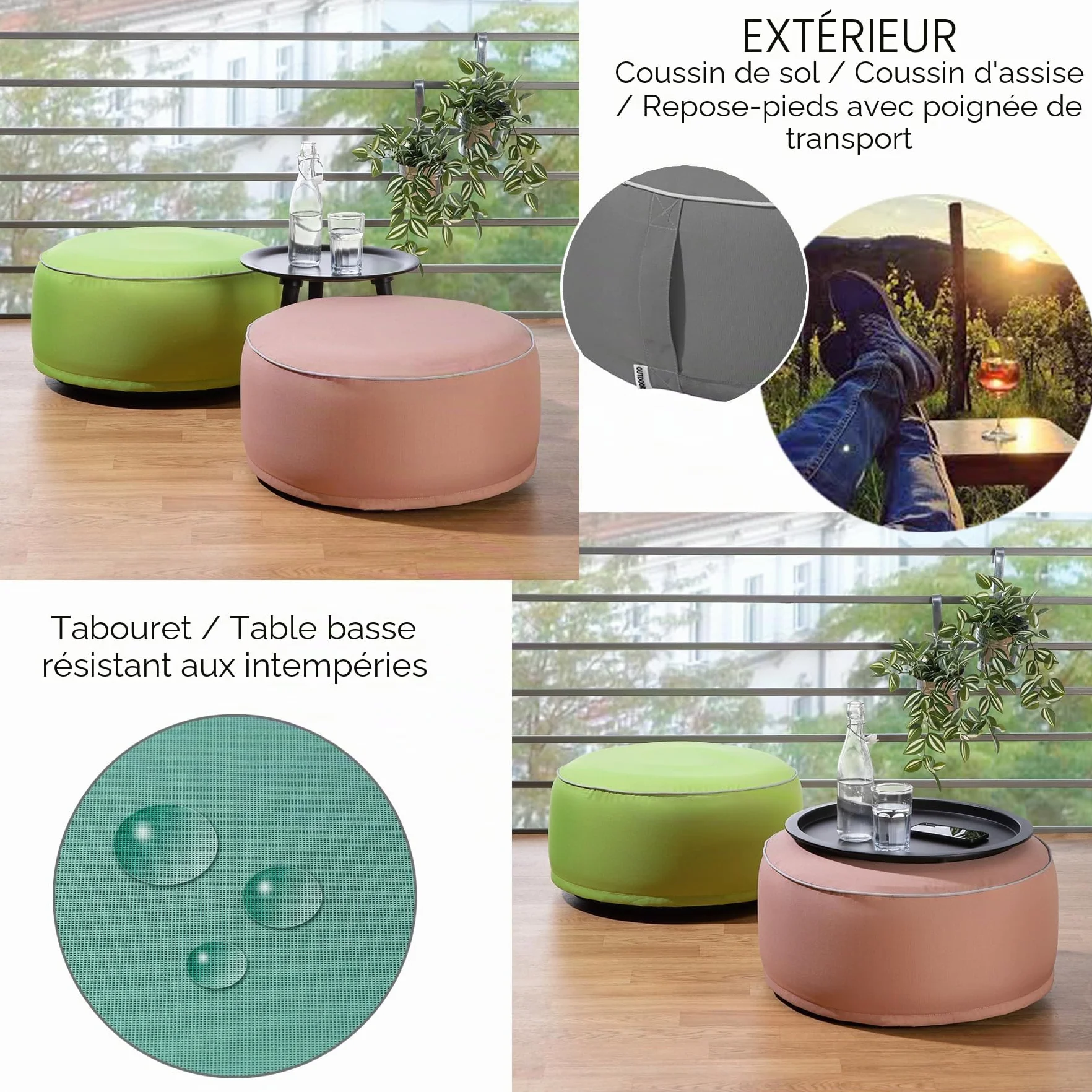 Pouf d'extérieur Résistant aux intempéries 25 x 55 cm Taupe