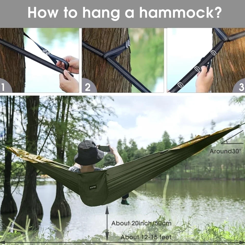 Hamac de camping avec moustiquaire, hamac de voyage en plein air, filet anti-insectes, capacité de charge de 300 kg, respirant et à séchage rapide, pour extérieur, jardin, randonnée, (camouflage)