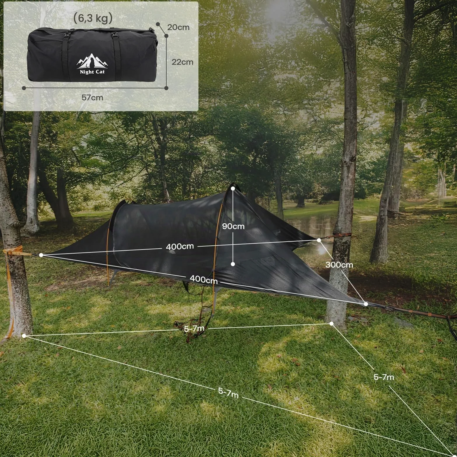 Night Cat Hamac Moustiquaire 2 Personnes: Imperméable Hamac Triangulaire d'extérieur pour Camping Jardin Voyage Randonnée