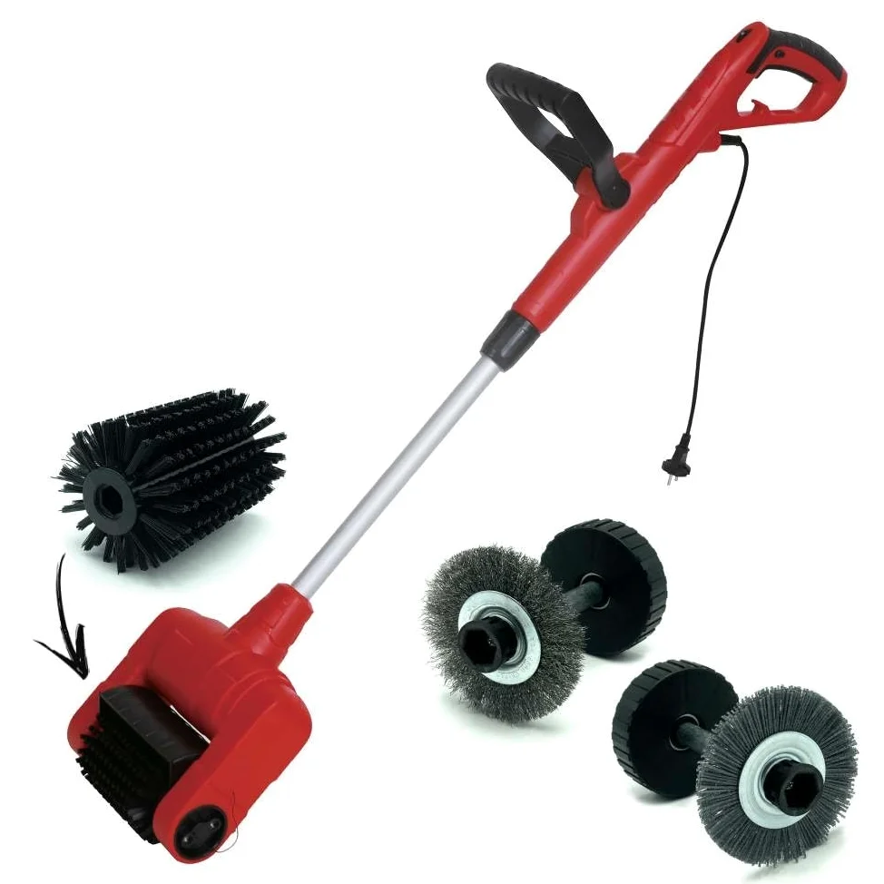 TERRE JARDIN Nettoyeur Électrique 500W - Brosse Rotative 3 en 1 pour Terrasse, Dalles et Joints - Désherbeur Électrique Polyvalent avec 3 Brosses Interchangeables