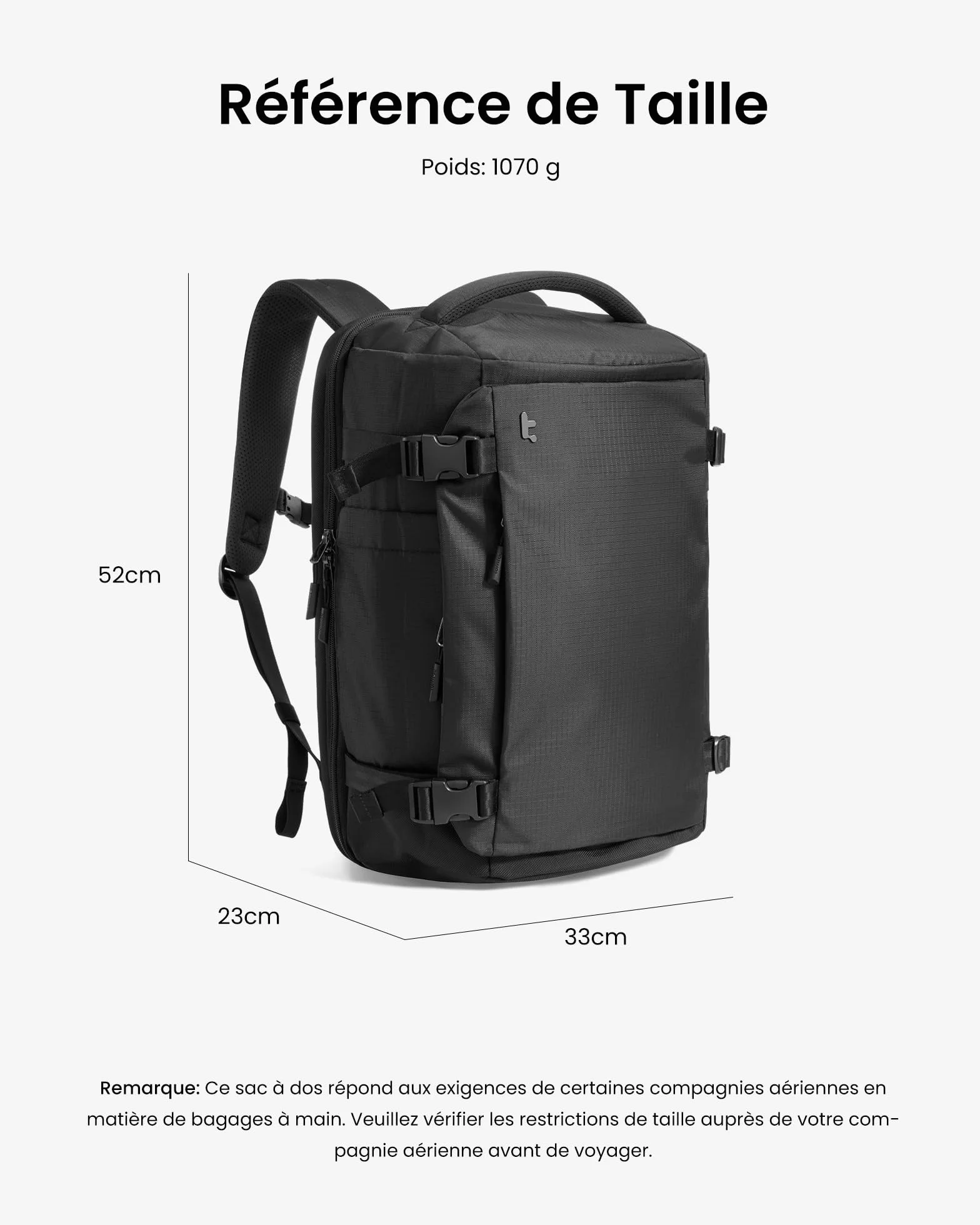 Tomtoc Sac à Dos de Voyage 40L, Bagage Cabine Imperméable TSA, Ordinateur 17,3 Pouces