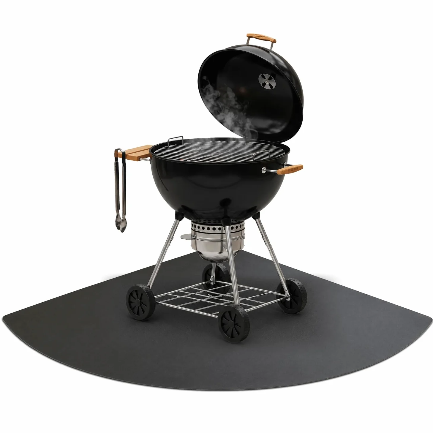 Plaque de Sol pour Barbecue en Quart de Cercle ¼ 100x100 cm | Panneau de Sécurité pour Grill et Extérieur | Protection Anti-Étincelles pour Jardin | Protecteur de Sol Robuste en Acier - Noir Mat
