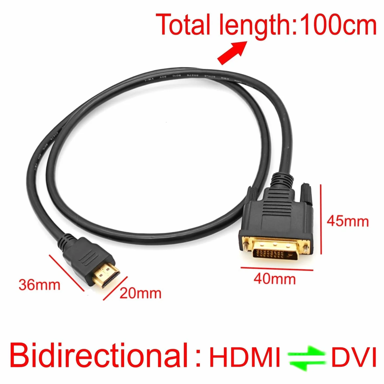 Câble HDMI vers DVI 1M 1080P plaqué Or bidirectionnel mâle vers mâle