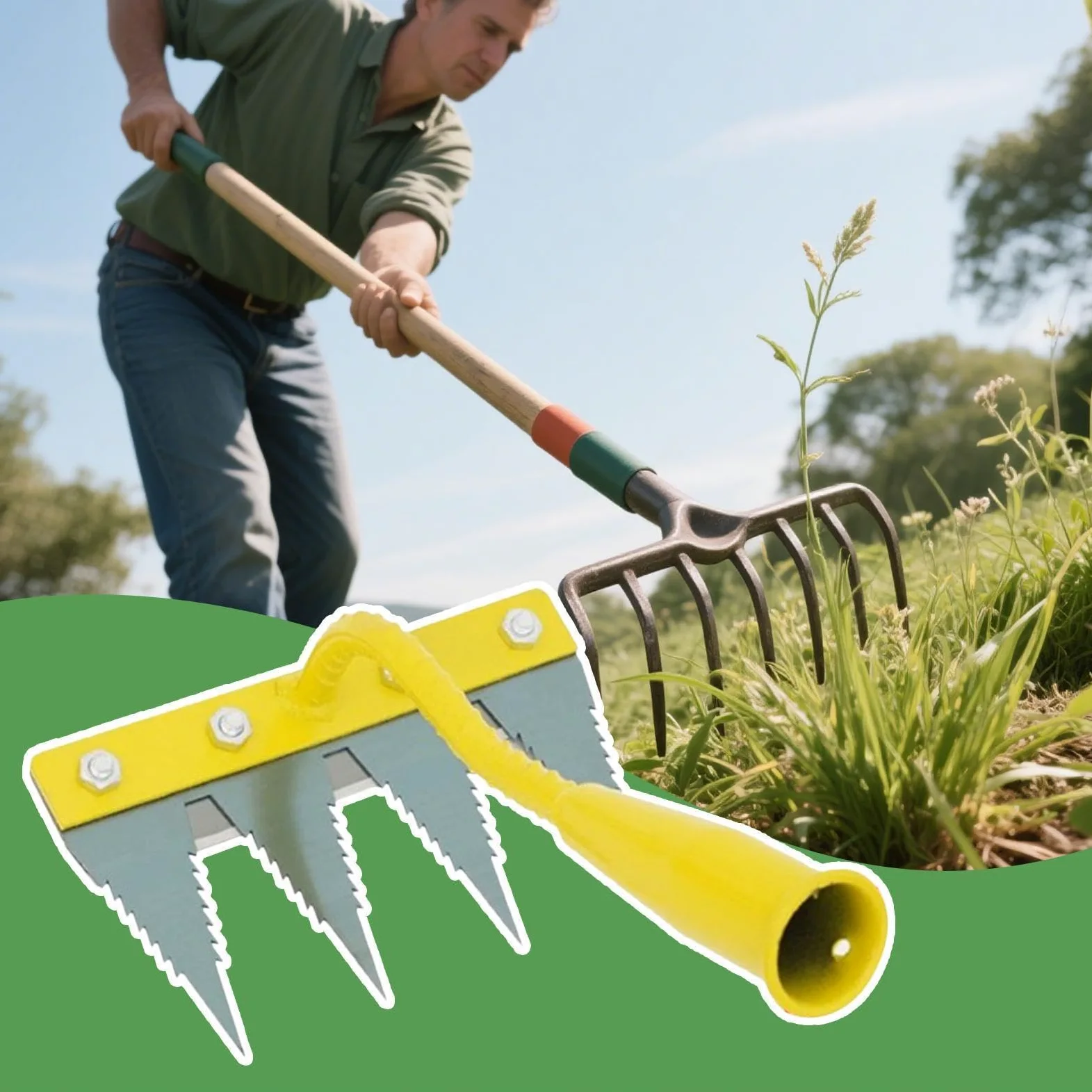 Générique Râteau de Jardin Outil d'ameublissement du Sol Robuste | Outil arrache-pour gazon Parterres de fleurs, serres, pépinières, vergers, fermes, espaces extérieurs, jardins, pelouses,