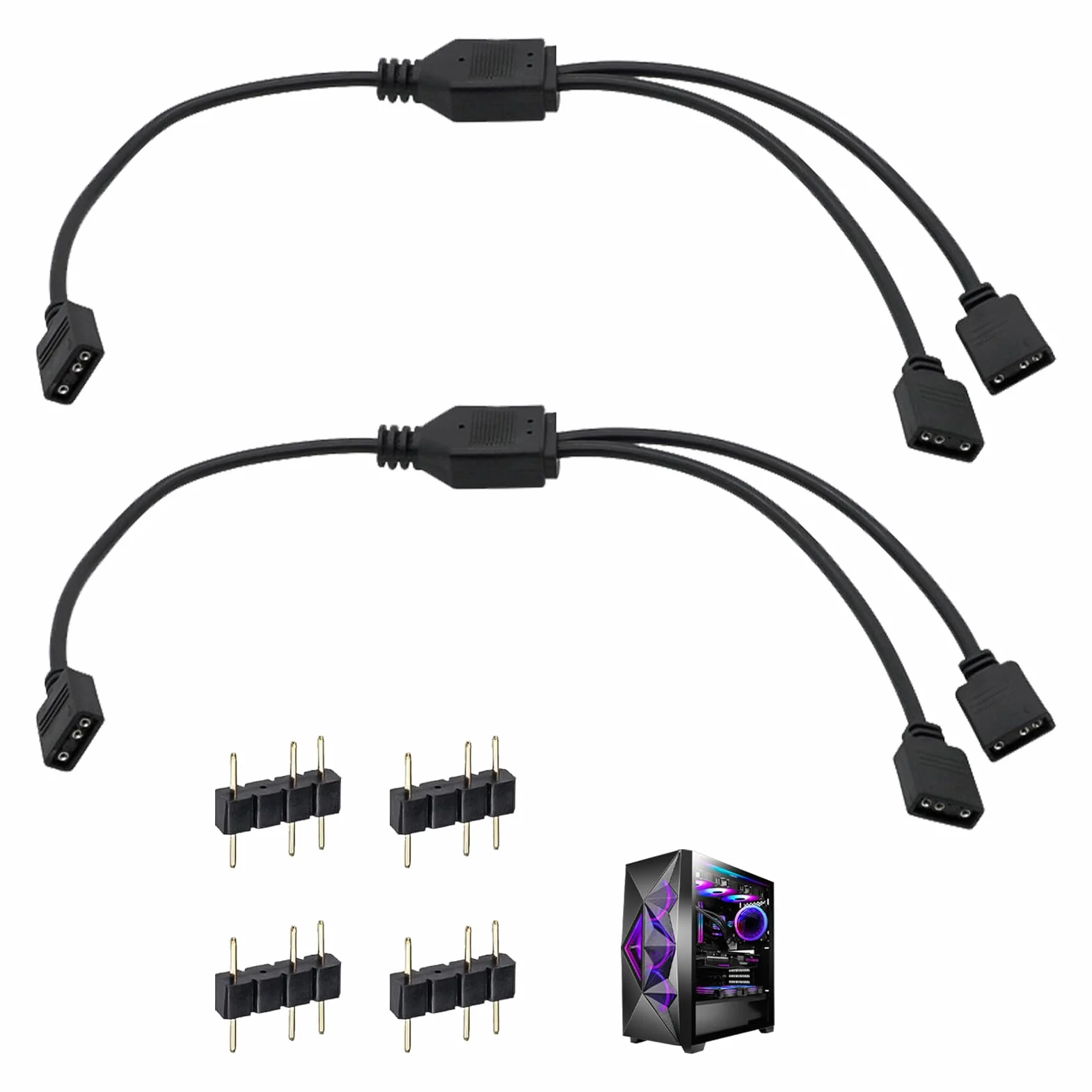 Câbles RGB PC 1 vers 2 Splitter ARGB 3 Pin 5V 30 cm avec Broches Mâles Extension Adressable pour Ventilateurs et Bandes LED