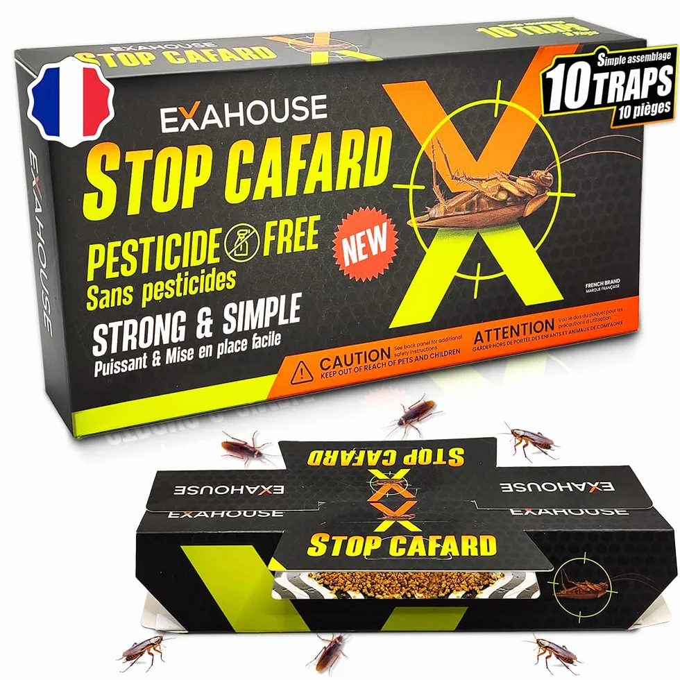 ExaHouse 10 Pièges Anti Cafards Puissant Gel et Poudre Appât, Traitement Anti Cafards sans Insecticide