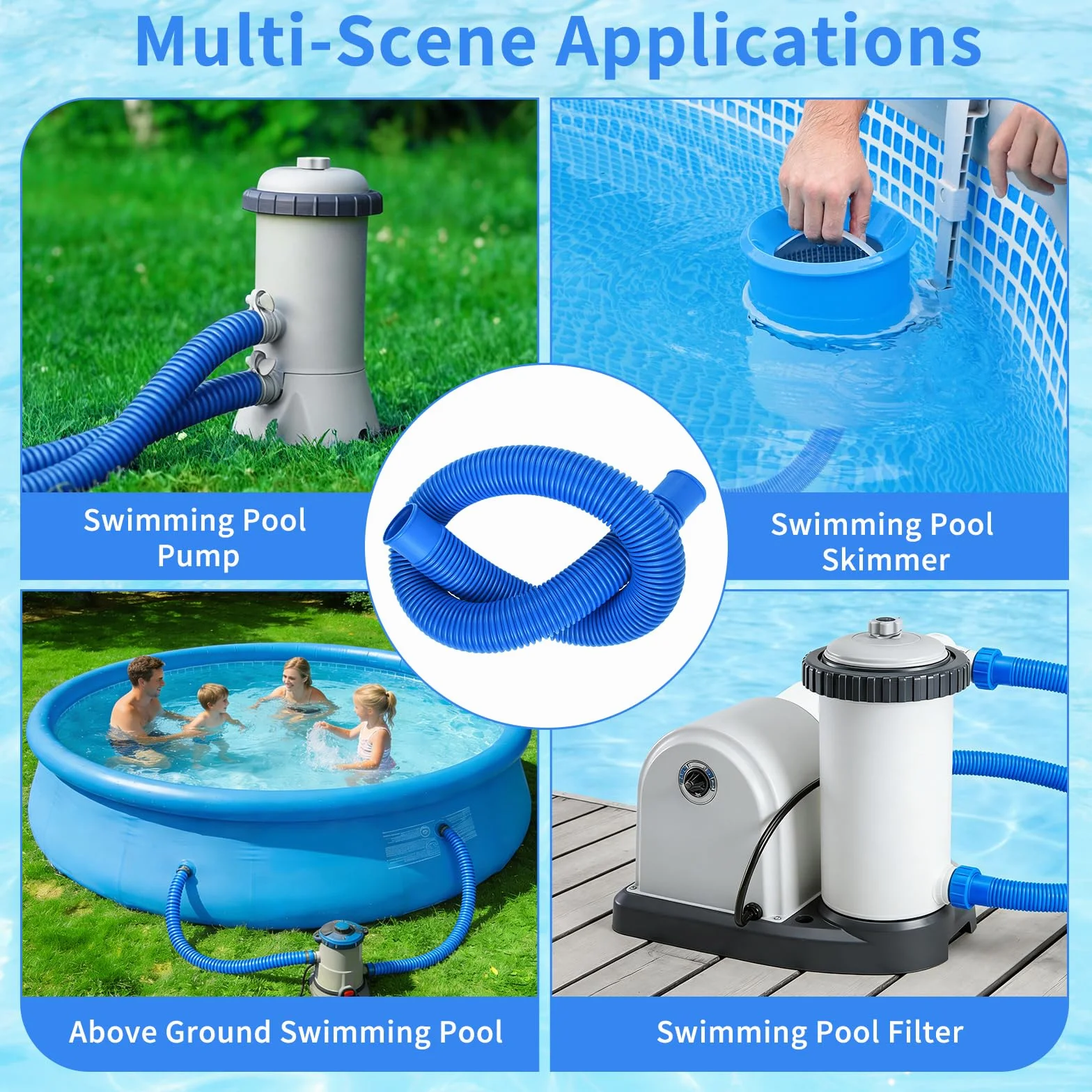 Tuyau Piscine 38mm 1 Mètre Tuyau de Rechange pour Pompe Filtre Piscine Hors Sol