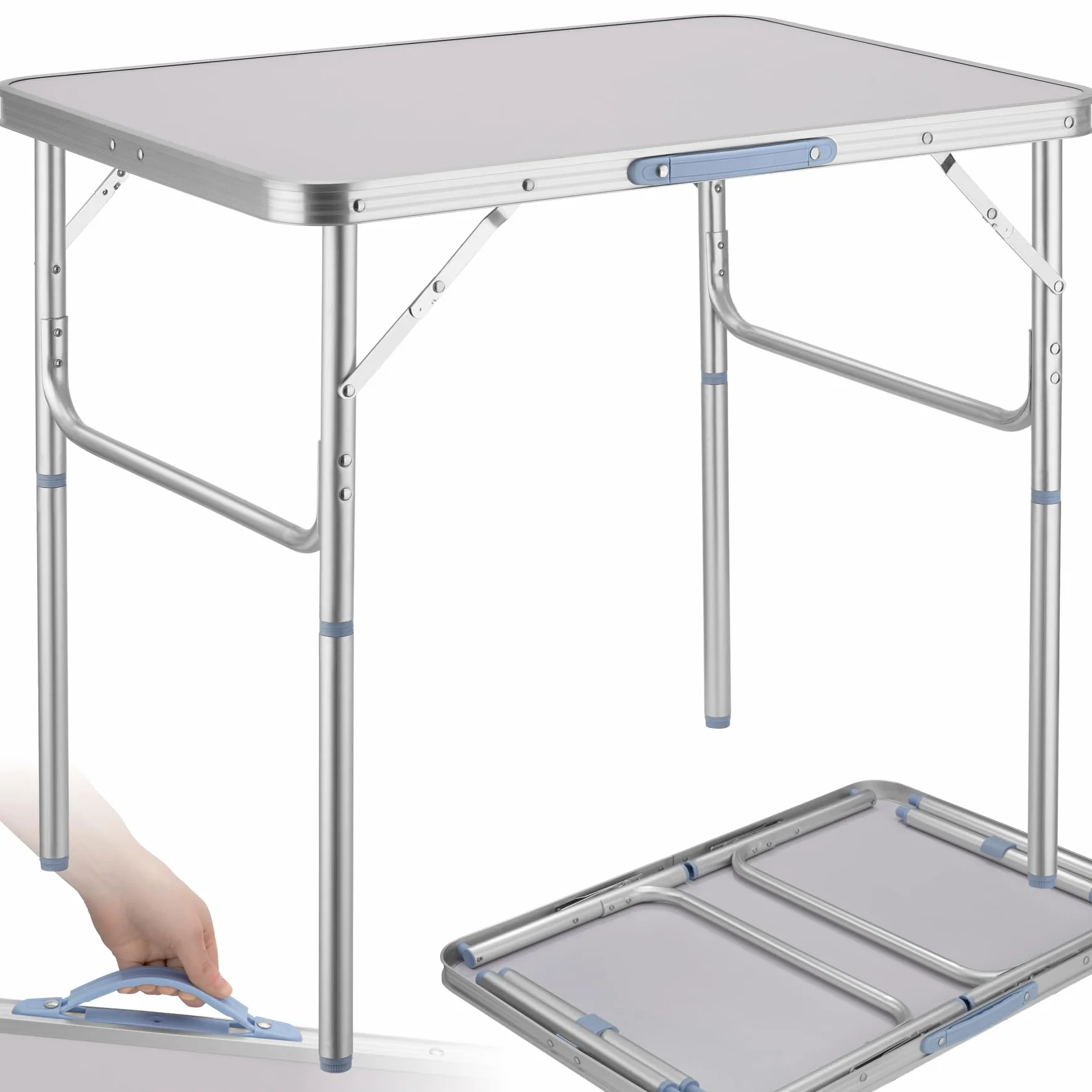 Tectake Table Pliante de Pique Nique Camping Aluminium Léger Compact Hauteur Réglable 75x55x68 cm