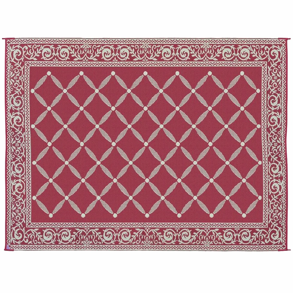 Stylish Camping 119125 Tapis de paille en plastique réversible de 2,7 x 3,7 m, grand tapis de sol pour extérieur, camping-car, terrasse, jardin, pique-nique, plage, camping (bordeaux/beige)