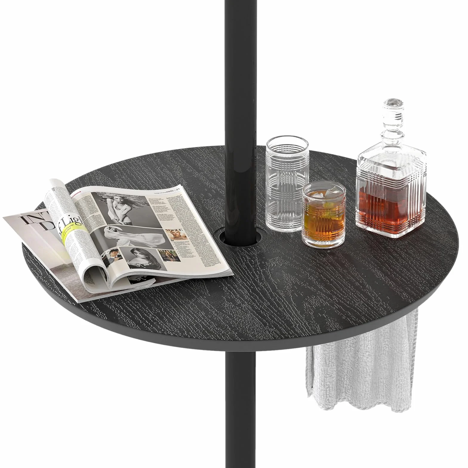 RELAX4LIFE Table de Parasol de Jardin Ronde Φ 50CM Hauteur Réglable Trou de Parasol 38 mm Plateau PE Imitation Grain de Bois Noir