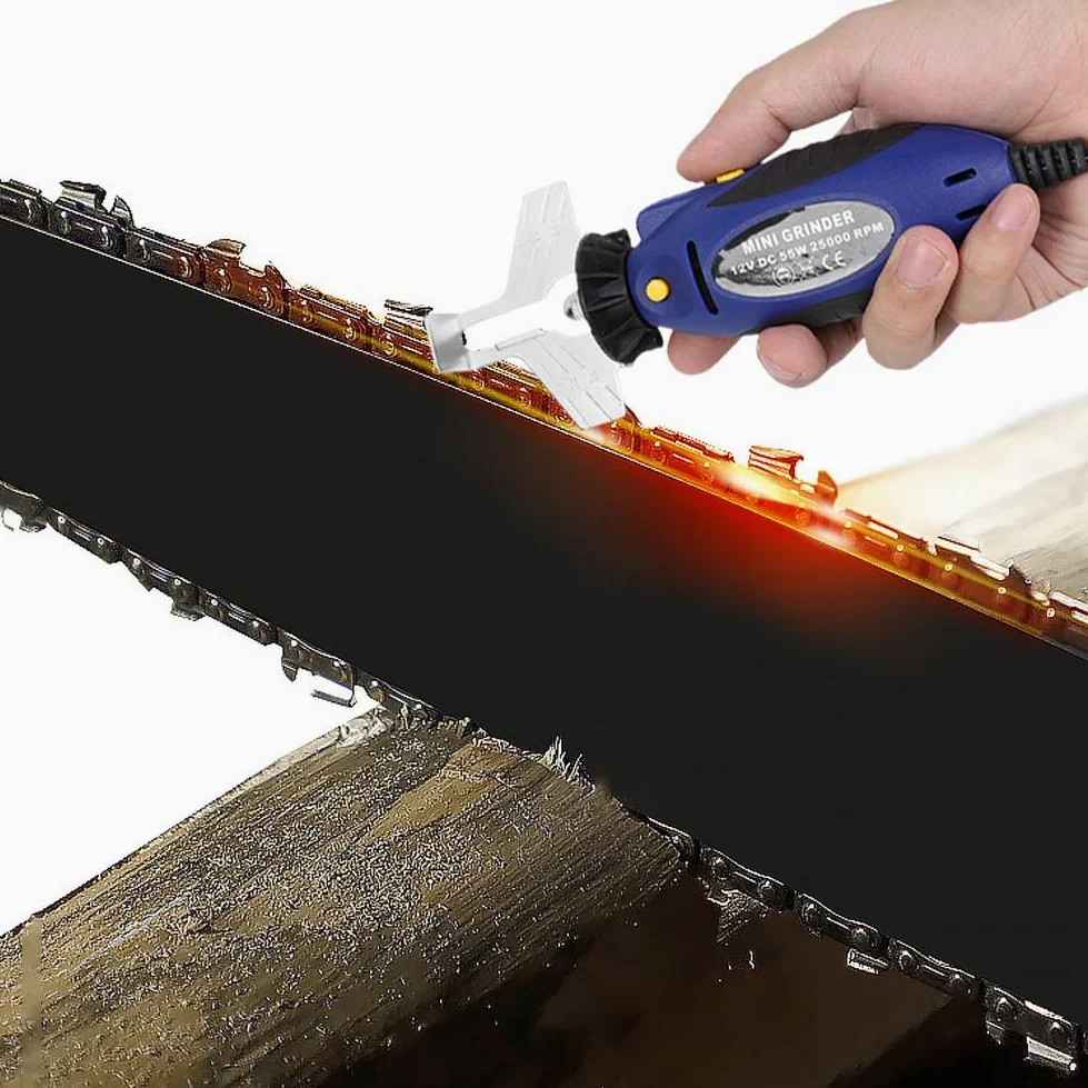 Mini Affûteur de Tronçonneuse | Rectifieuse à Chaîne électrique 12V Kit D'affûtage de Champ de Tronçonneuse Meuleuse de Limes de scie à Chaîne pour Affûter Limer les Tronçonneuses et les Lames