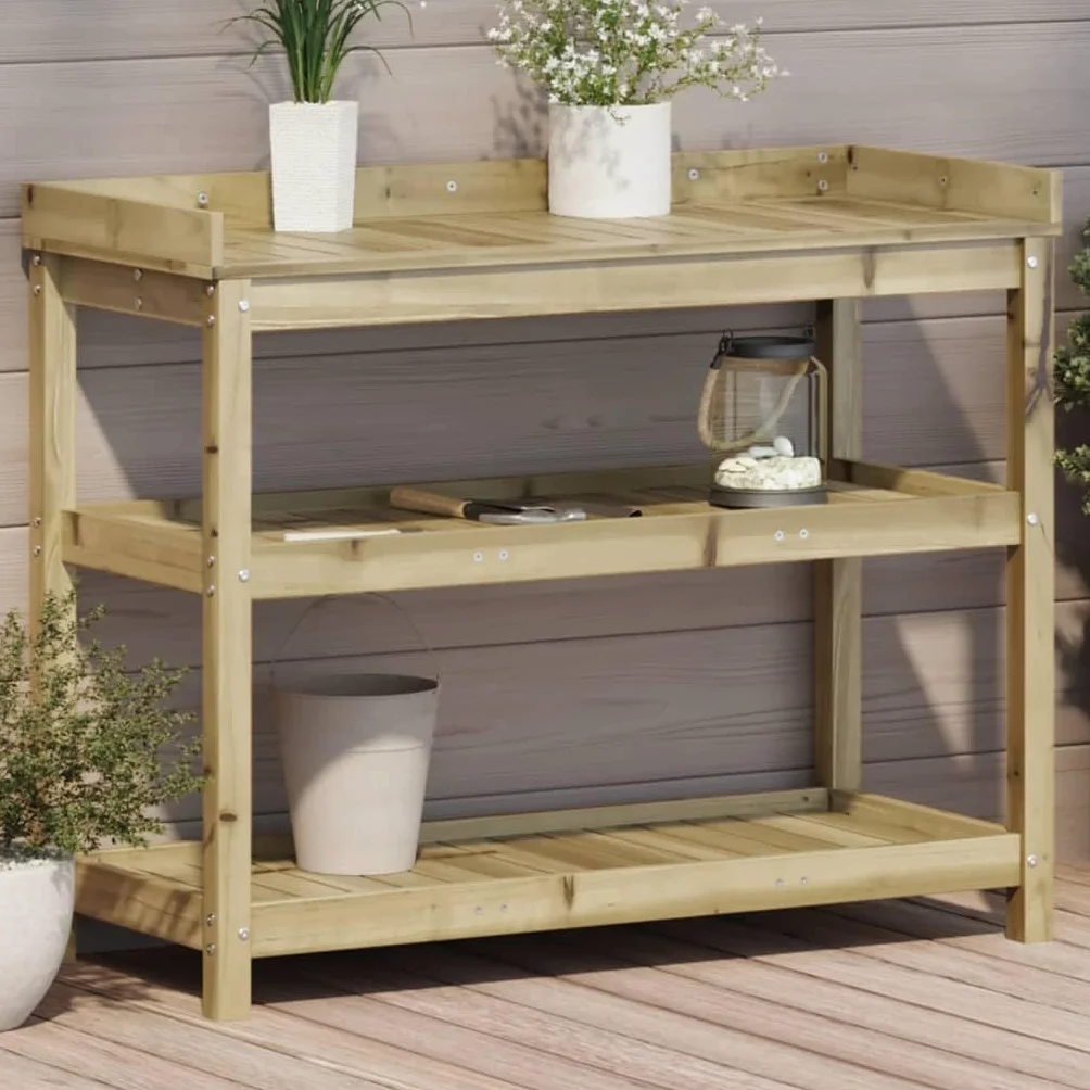 Table de rempotage en bois massif pin 108x45x86,5 cm avec étagères