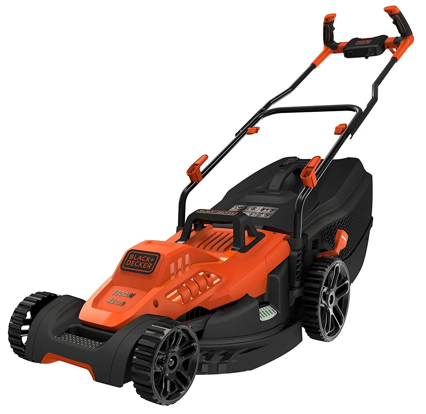 BLACK+DECKER Tondeuse Filaire 1800W, Tondeuse à Gazon Electrique 42 cm & Coupe-Bordures Filaire 350W, Coupe-Bordures Electrique 25 cm avec 2 Poignées, Déroulement du Fil par Frappe au Sol