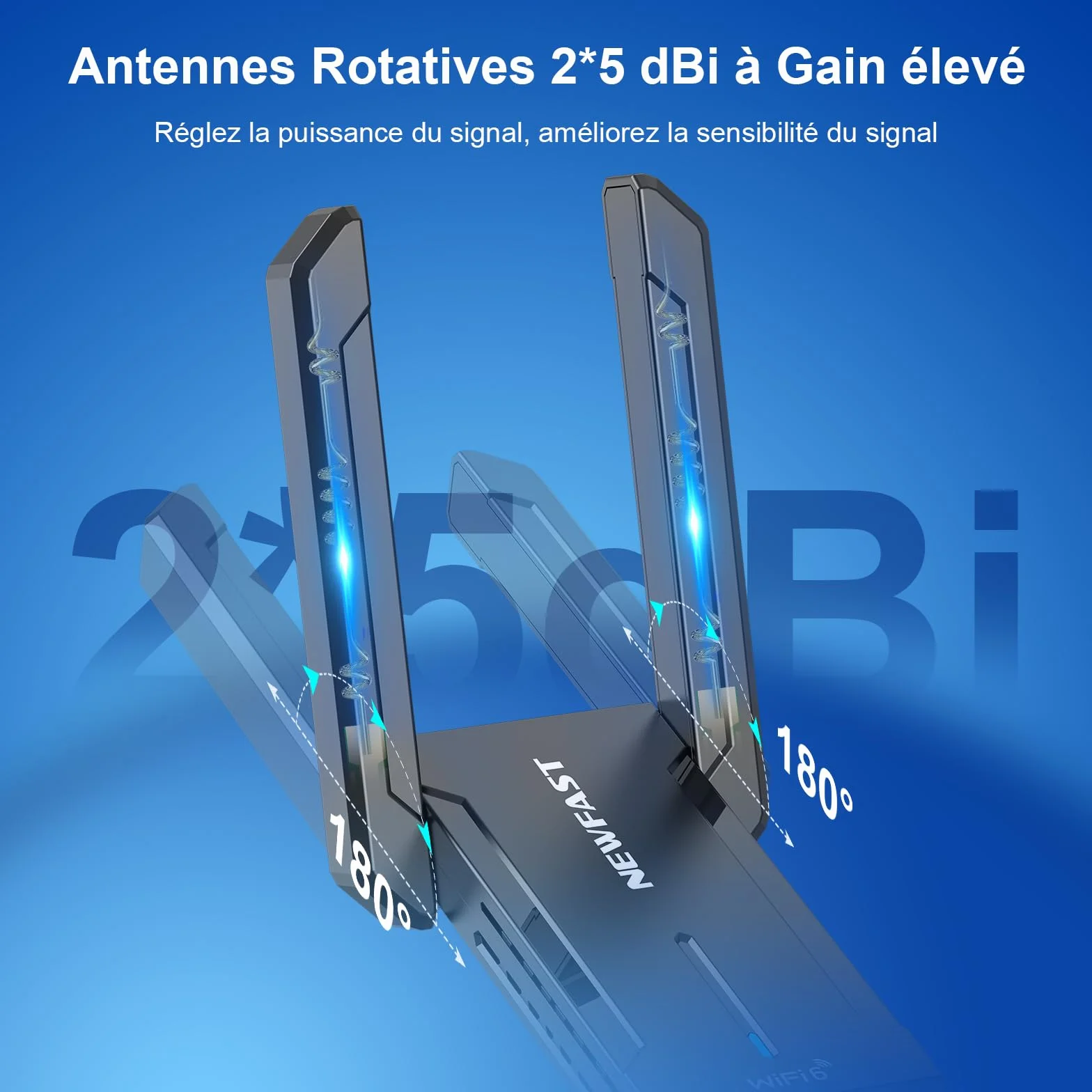 NEWFAST Clé WiFi 6E AXE5400 NF-U353, Tri-Bande USB 3.0 Adaptateur WiFi 6GHz WPA3 pour PC Windows 11/10