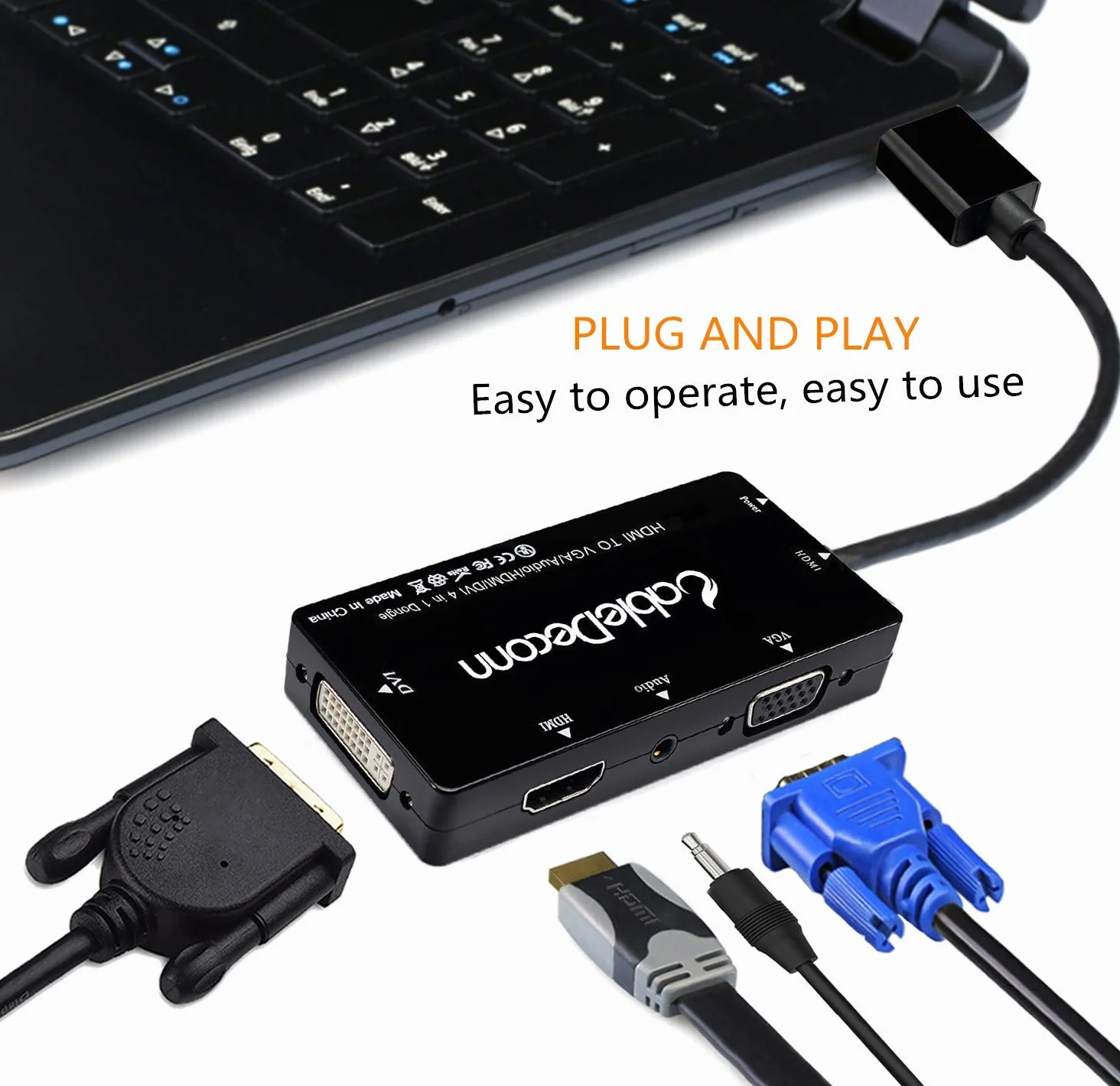 Câble Adaptateur HDMI vers VGA DVI avec Audio 3,5 mm Micro USB Noir