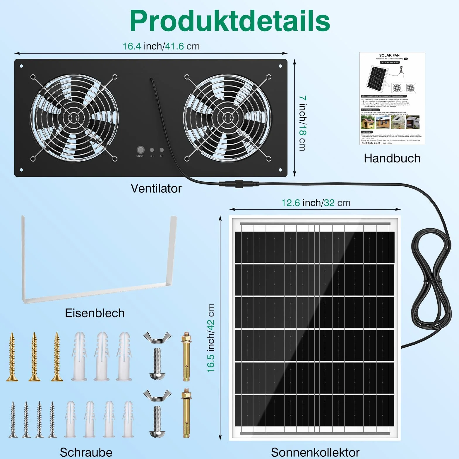 Ventilateur solaire 40W 18000mAh 3500tr/min avec batterie minuterie étanche silencieux pour poulailler serre abri
