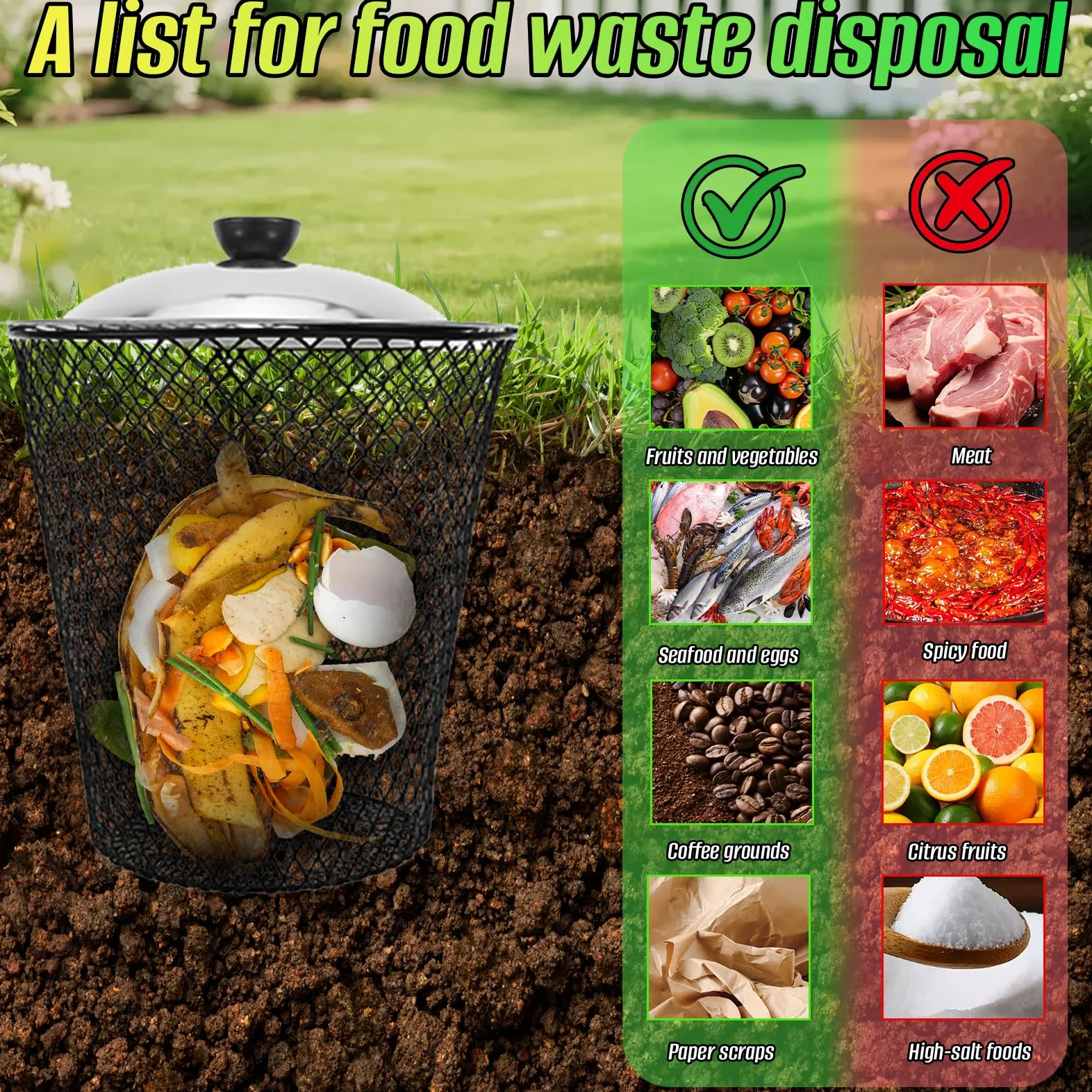 Composteur De Jardin 2 en 1, Lot De 6 Composteurs en Maille Métallique avec Couvercle Cloche De Protection pour Plantes Et Bac À Compost Protection Contre Les Animaux pour Potager Et Jardin