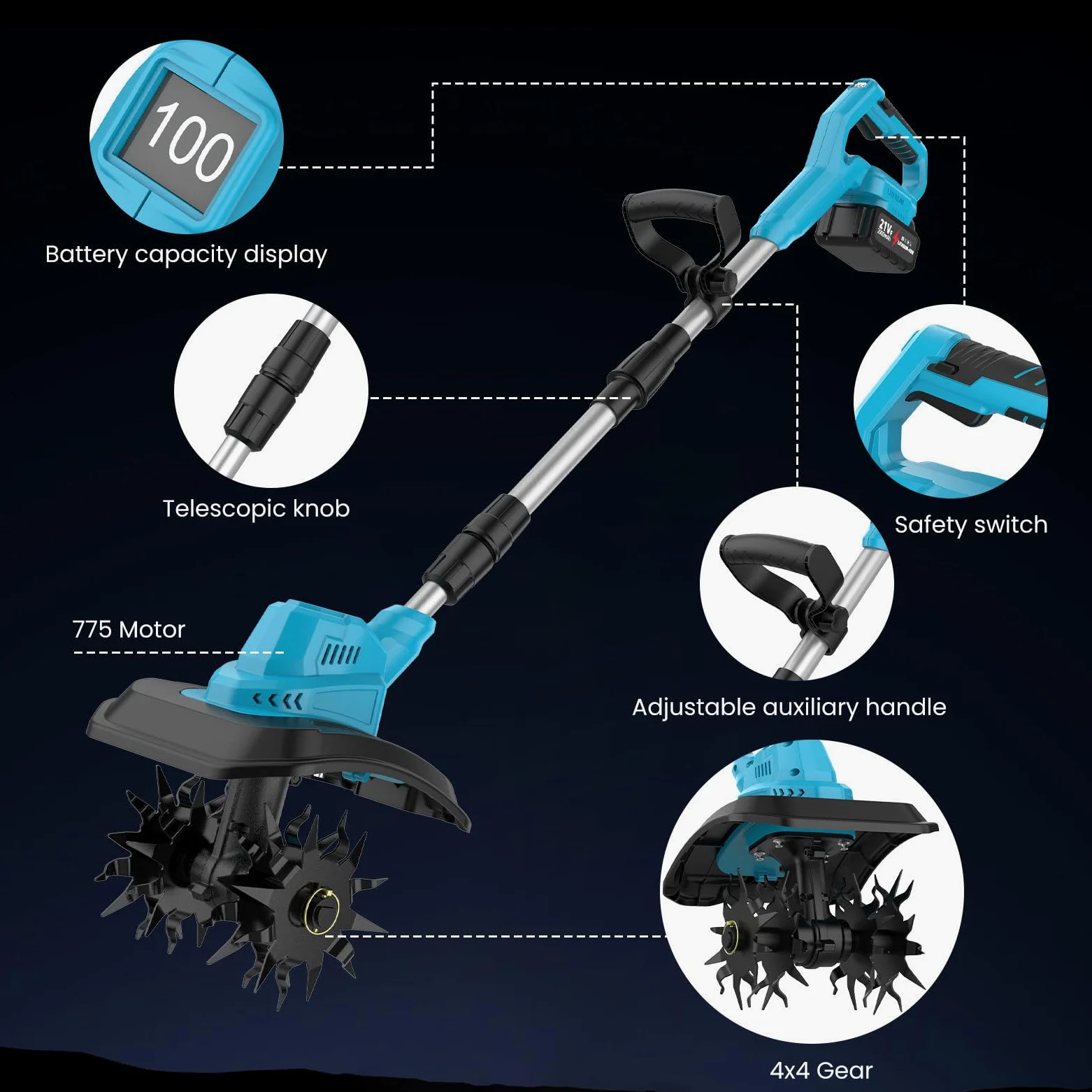 IERAKOR Motobineuse sans Fil, Motoculteur Électrique avec 2 Batterie | Moteur Brushless 500W, Largeur 30cm, Profondeur 20cm, 370 TR/Min, Affichage LCD, Motobineuse Batterie pour Jardinage