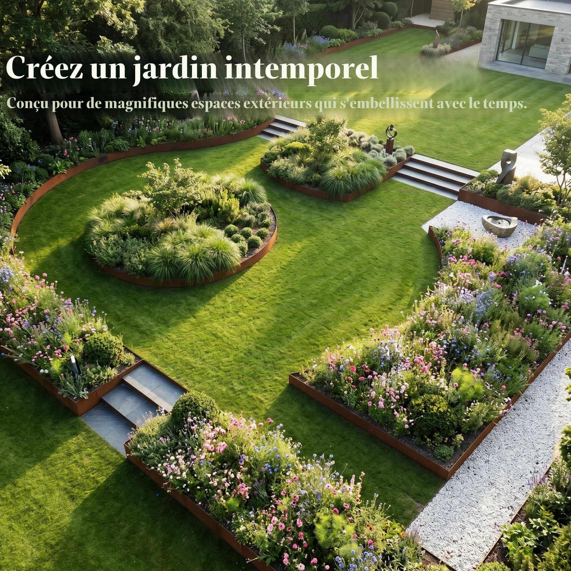 Corten Lot de 6 Bordures de pelouse en Acier résistant aux intempéries 1 m L x 15 cm H/Rouille Borderline Bordure de Jardin en Acier Bordure décorative (6-Pack (Hauteur:15cm))