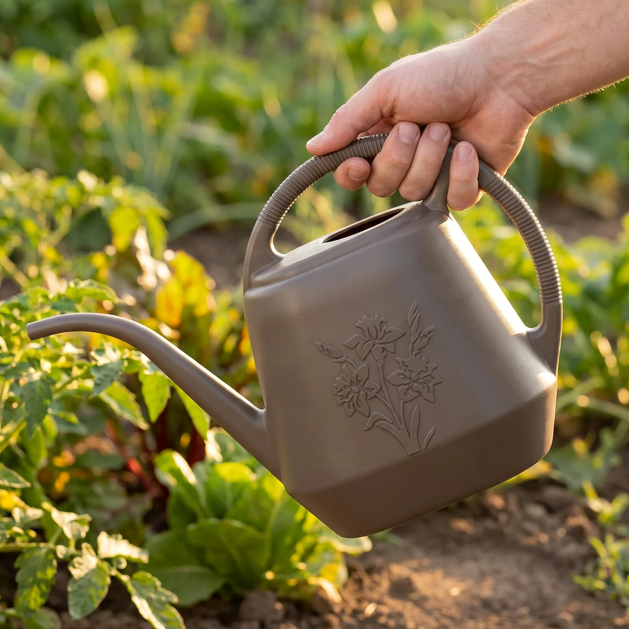 Fasmov Arrosoir en plastique de 3,8 l avec poignée confortable, arrosoir de jardin à long bec pour arroser les plantes, gris