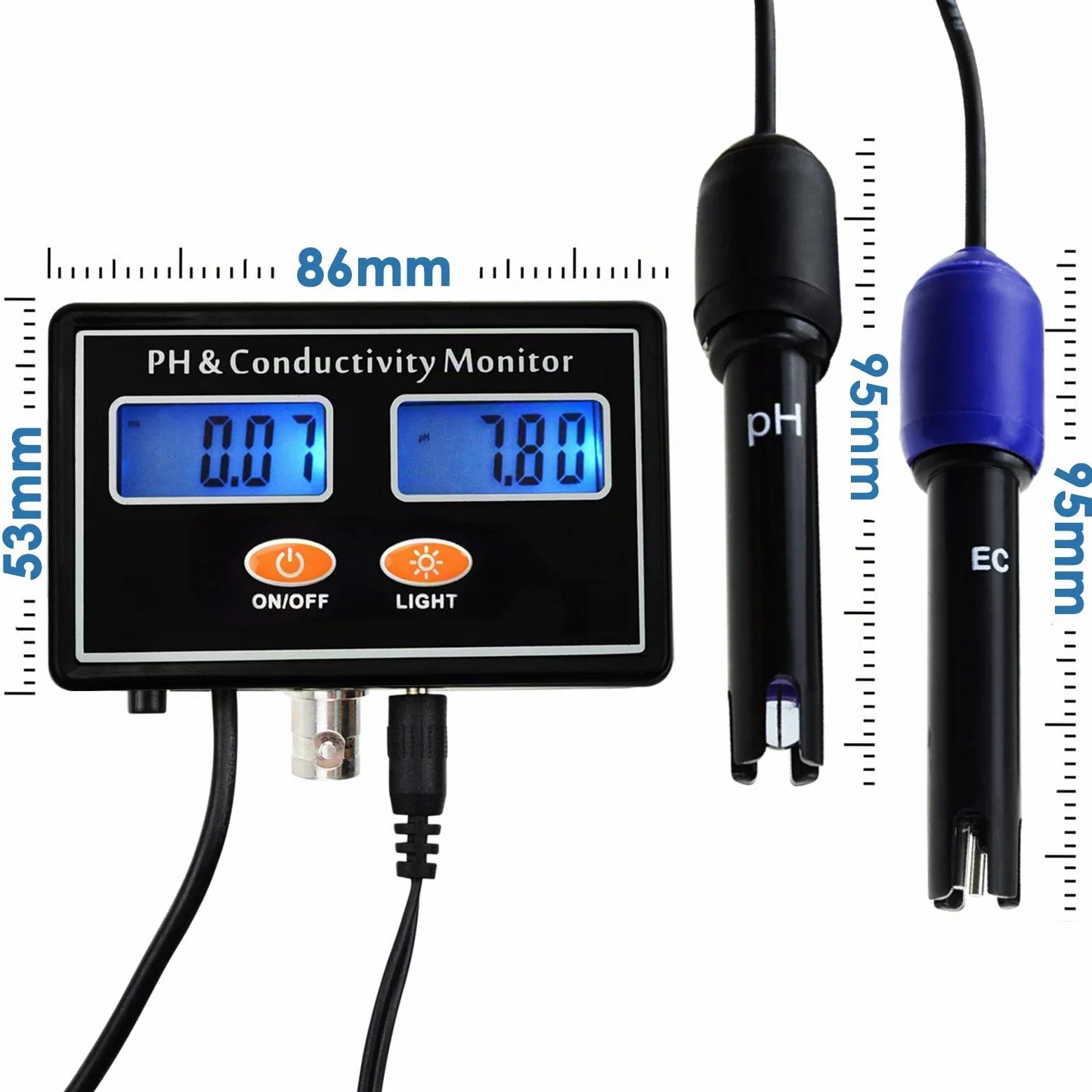 PH EC Conductivity Monitor Meter Rétro-éclairage ATC Qualité de l'eau Surveillance continue en temps réel Mesure Rechargeable 0.00~14.00pH / 0~19.99m S/cm Aquaculture Aquarium Pond Hydroponic