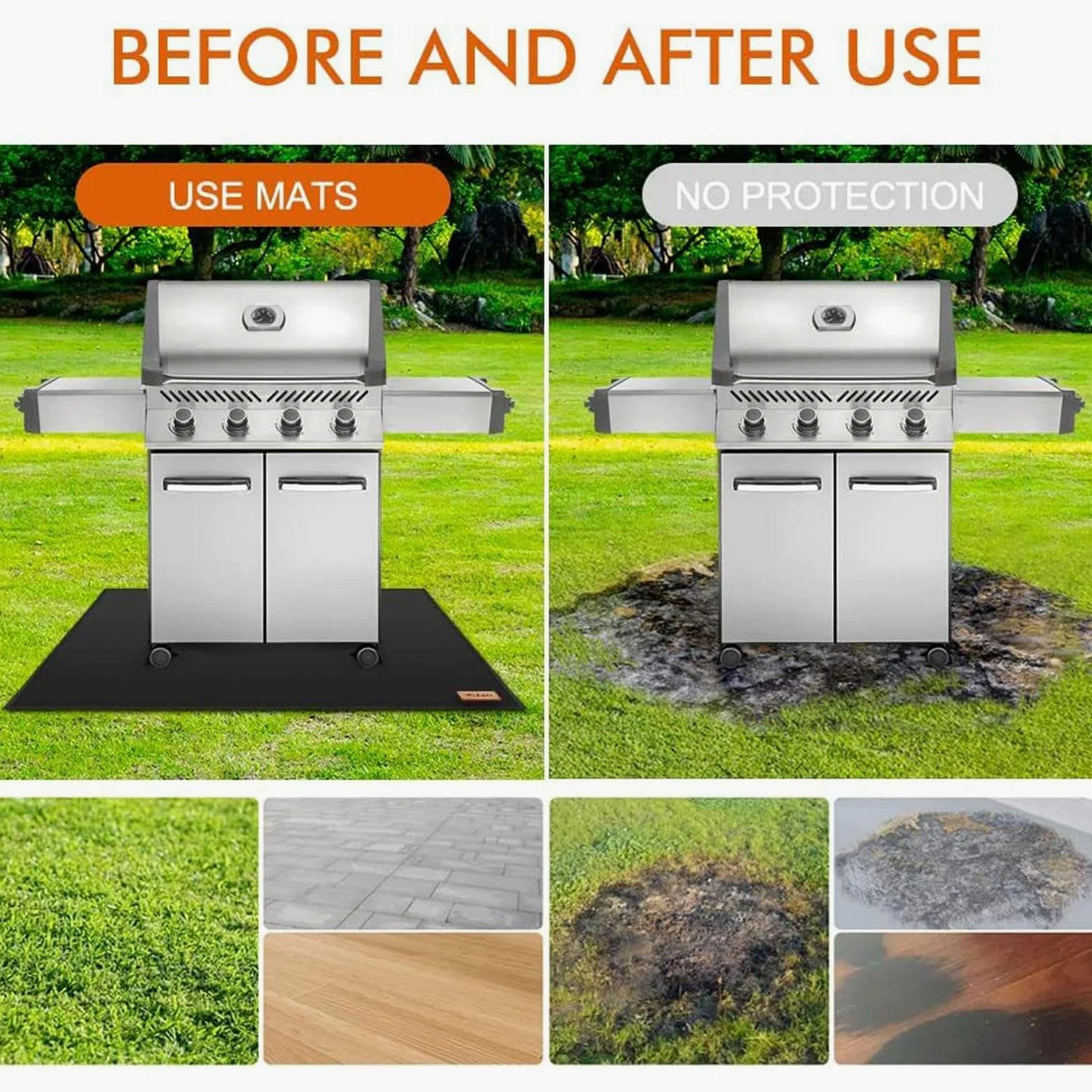 Under Grill Mat - Protection de sol pour terrasse de patio - Résistant à la chaleur - En fibre de verre - Barrière Fireproof pour la cuisson en extérieur - 100 x 120 cm, 100 x 152 cm, 100 x 182 cm