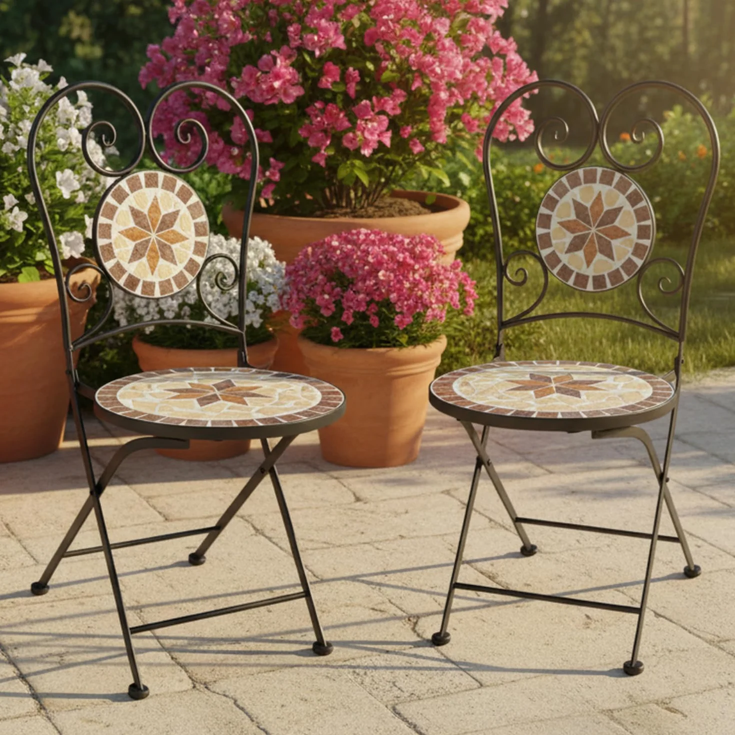 Chaise de Jardin Mosaic Pliante Balcon Ensemble Bistro Meubles de Jardin en métal