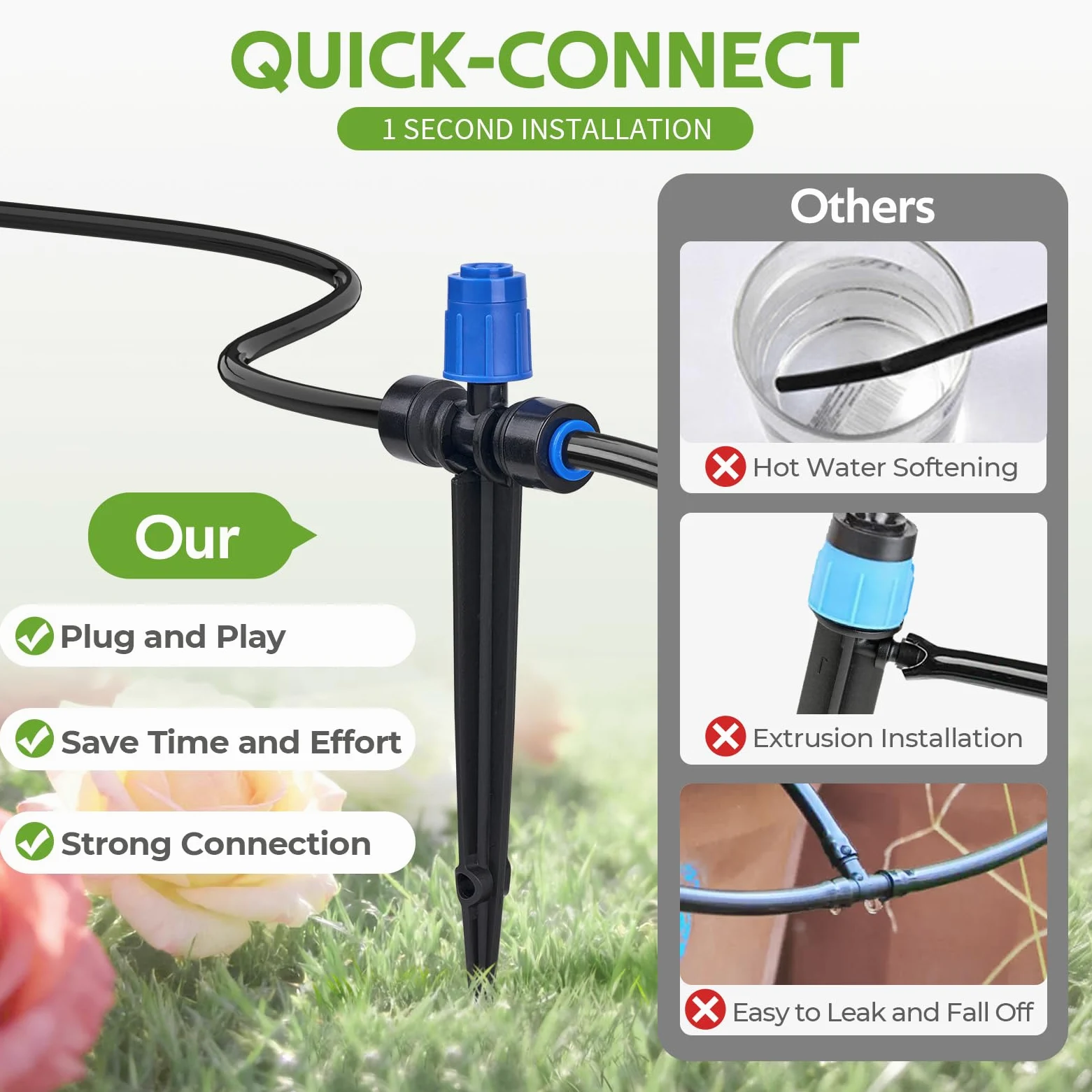 HIRALIY Système d'arrosage de jardin à connexion rapide avec goutteurs à vortex réglables, économie d'eau, kit d'irrigation goutte à goutte automatique pour parterre surélevé et plantes potager