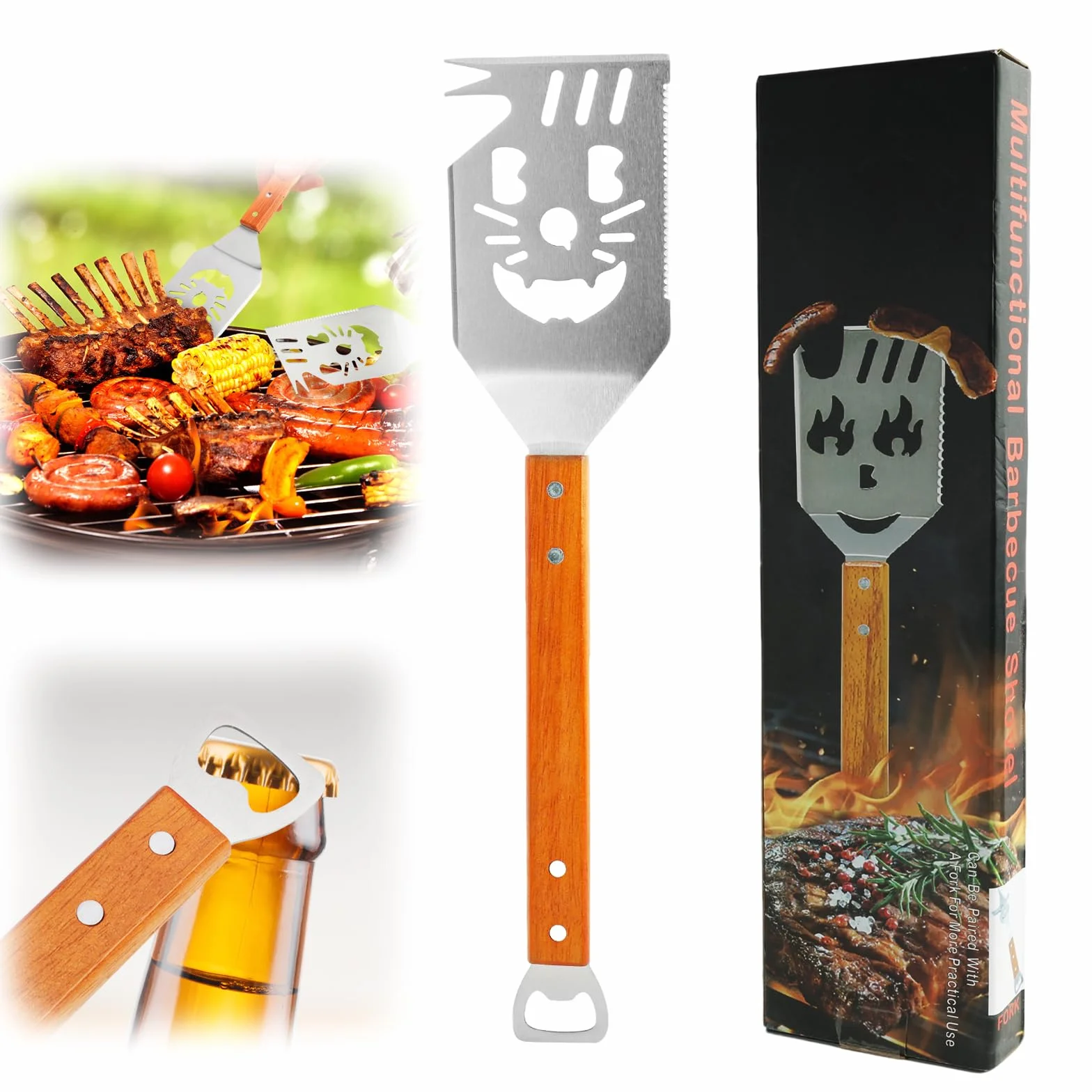 Spatule Barbecue 7 en 1, Ustensiles Barbecue Innovant pour Camping en Plein Air