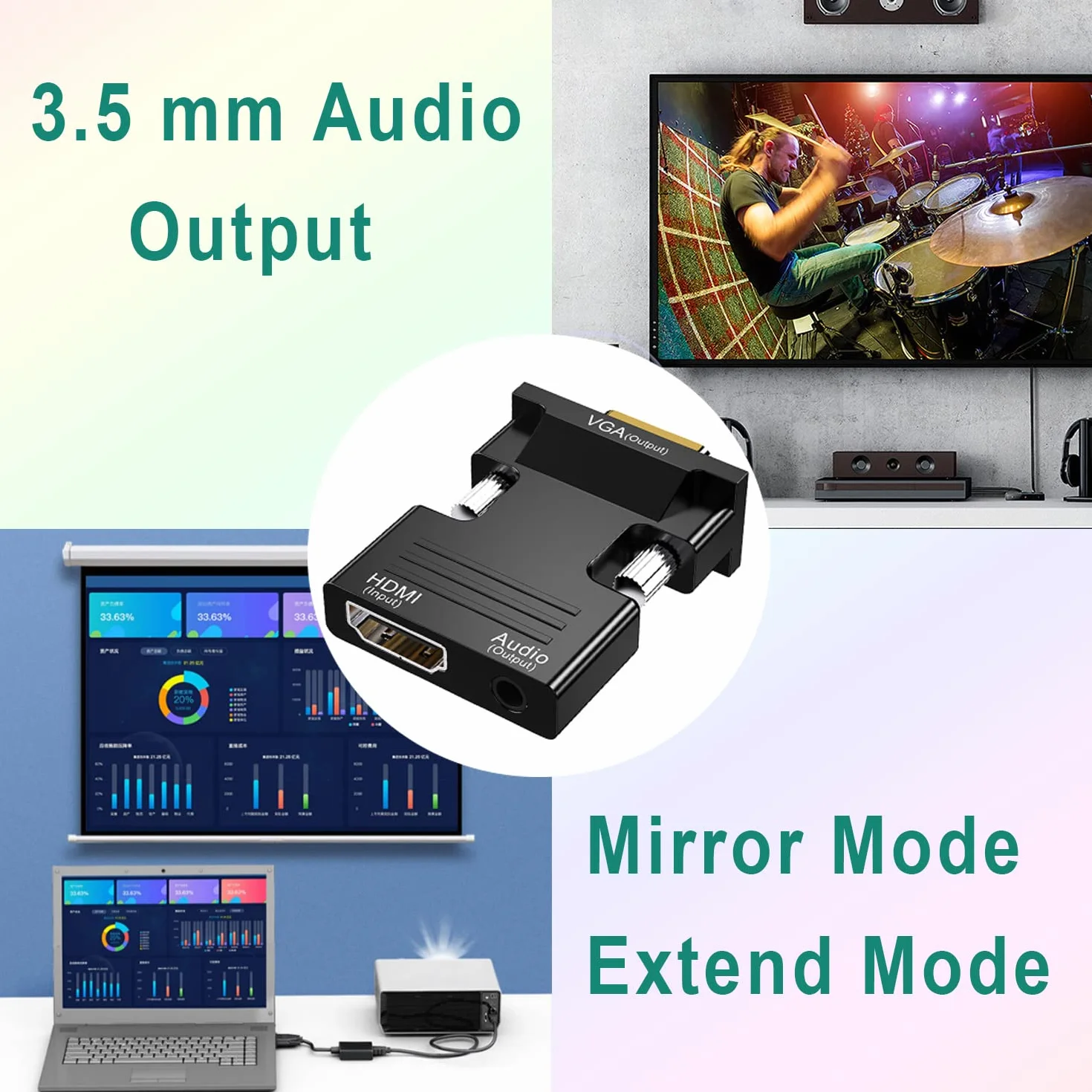 Adaptateur HDMI vers VGA 1080P 60Hz Audio Vidéo pour TV Box HDTV Moniteur PC