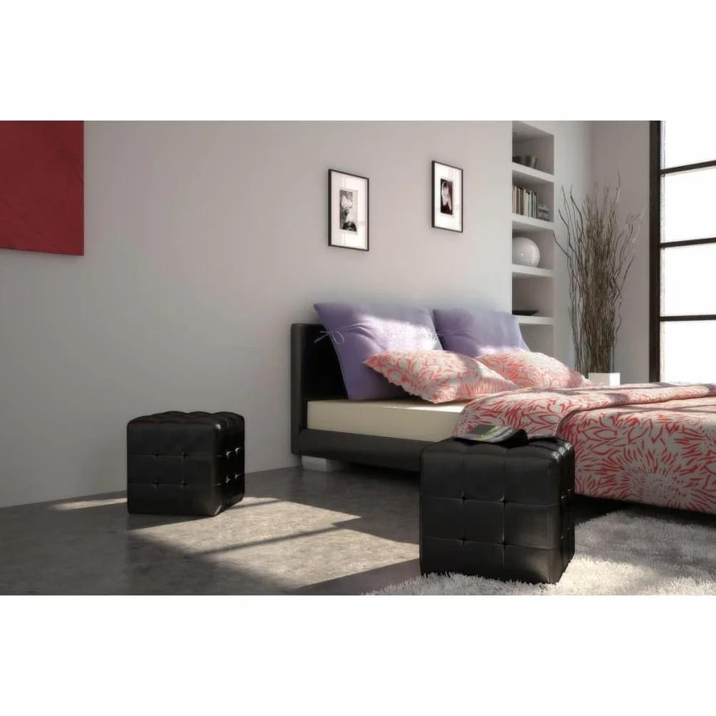Pouf Cube Capitonné Noir Similicuir Salon Canapé Siège Repose-Pied vidaXL