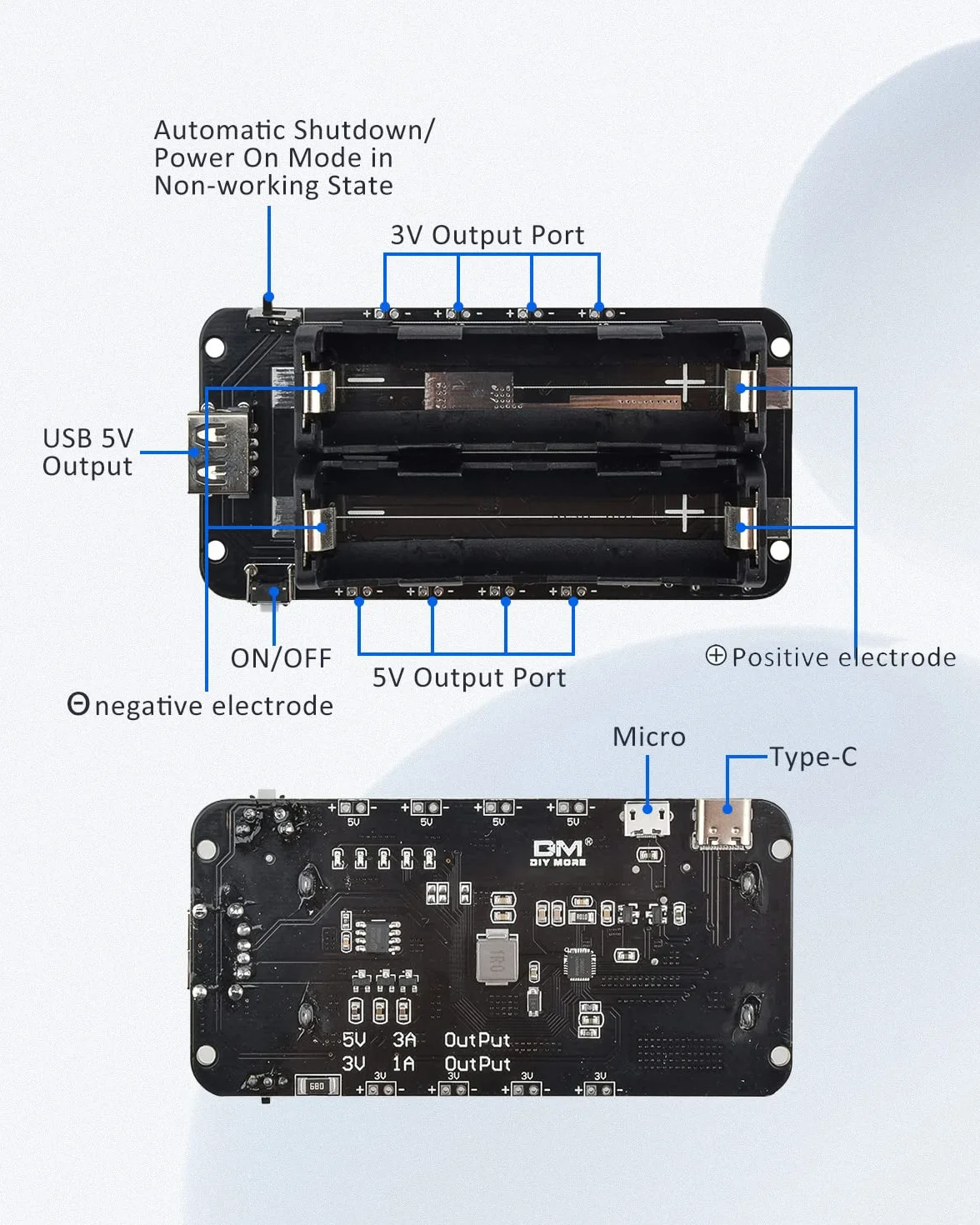 Lot de 2 Batteries Shield V8 3V 5V Micro USB Type C USB Compatible ESP32 ESP8266 WiFi