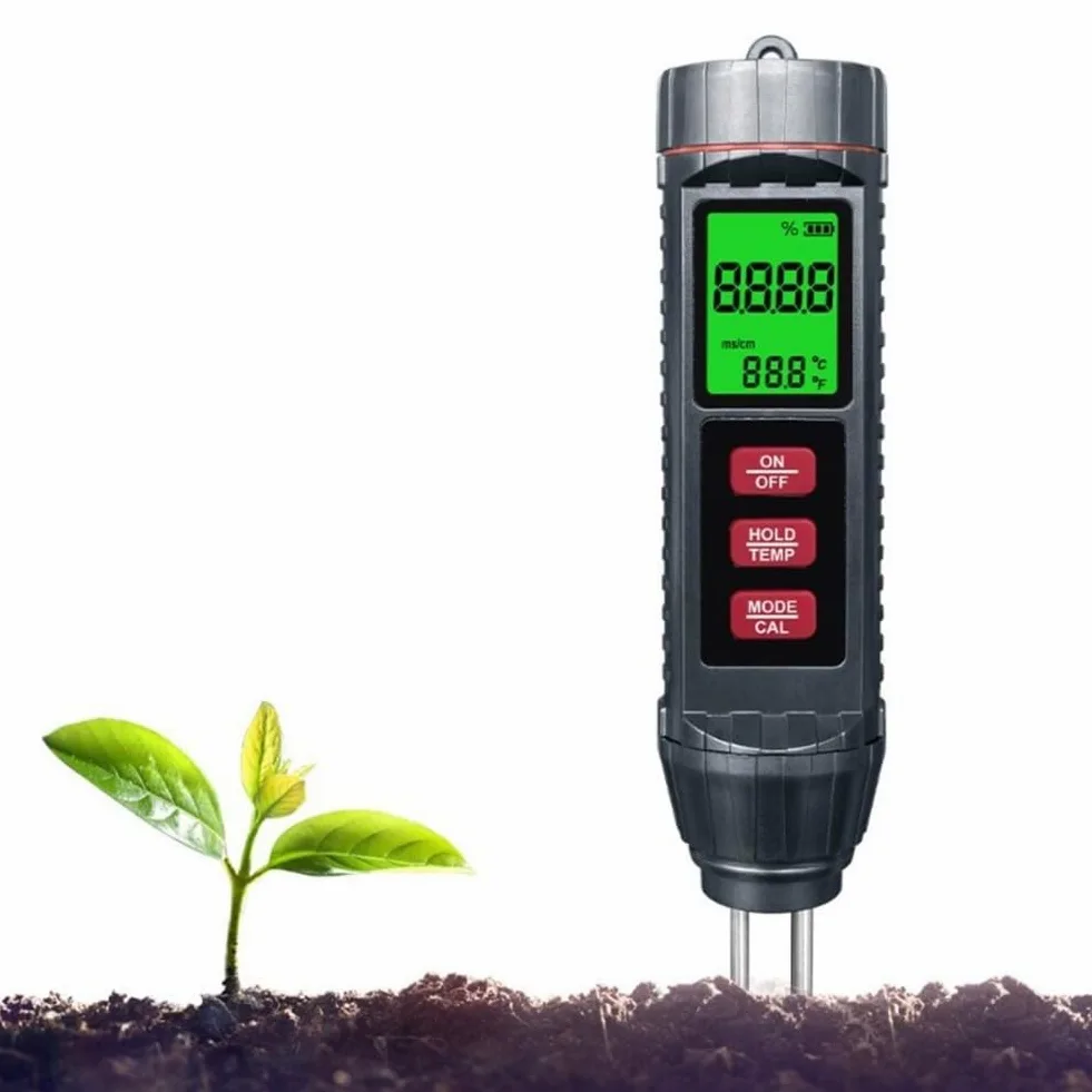 Humidimètre 3 en 1 avec rétroéclairage LCD - Moniteur numérique d'eau pour plantes - Température d'humidité - Conductivité - Outil de jardin intérieur ou extérieur - 211 mm