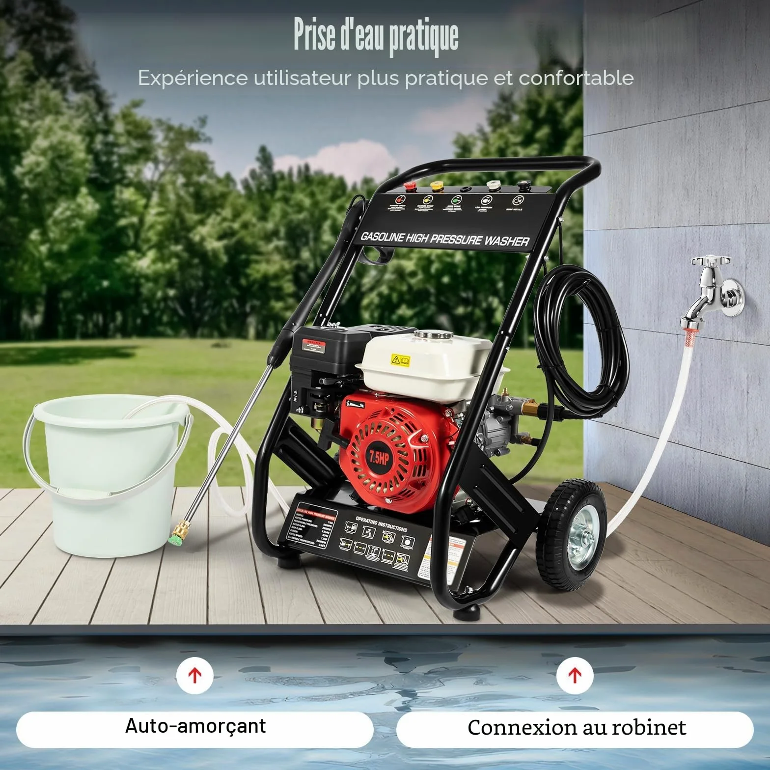 Nettoyeur haute pression essence 6,5 CV 4900 W - Moteur essence - 190 bar - Voiture et terrasse - Pistolet puissant - 5