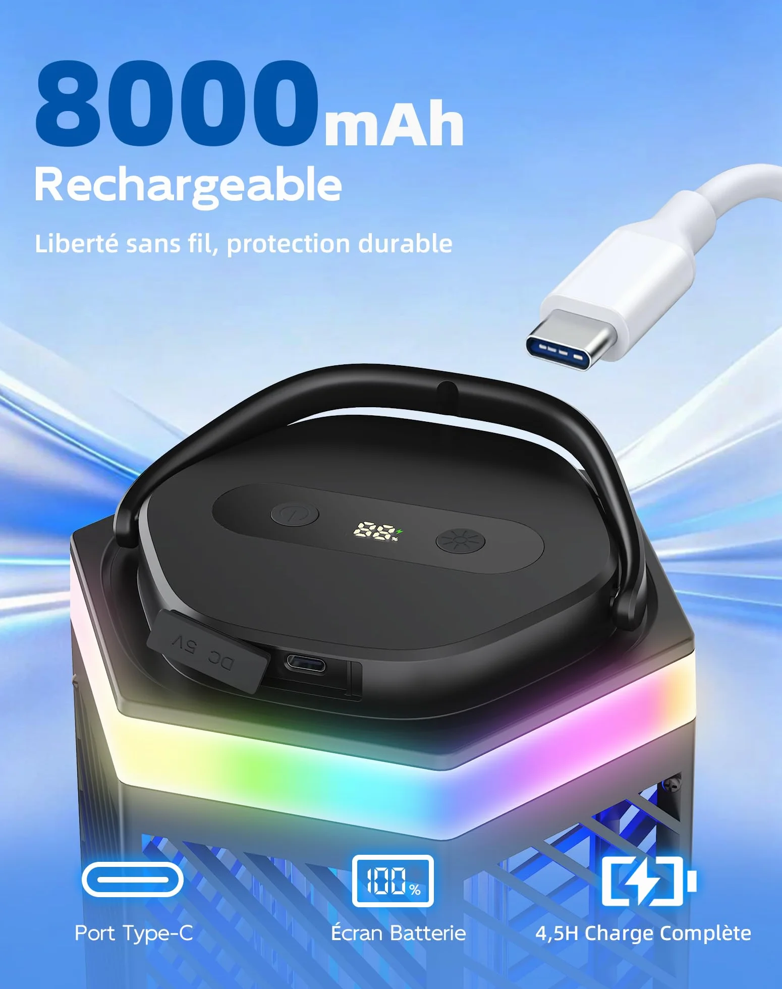 Lampe Anti-Moustique Rechargeable Tue Mouche Électrique LED 8000mAh IPX4 Destructeur d'Insectes