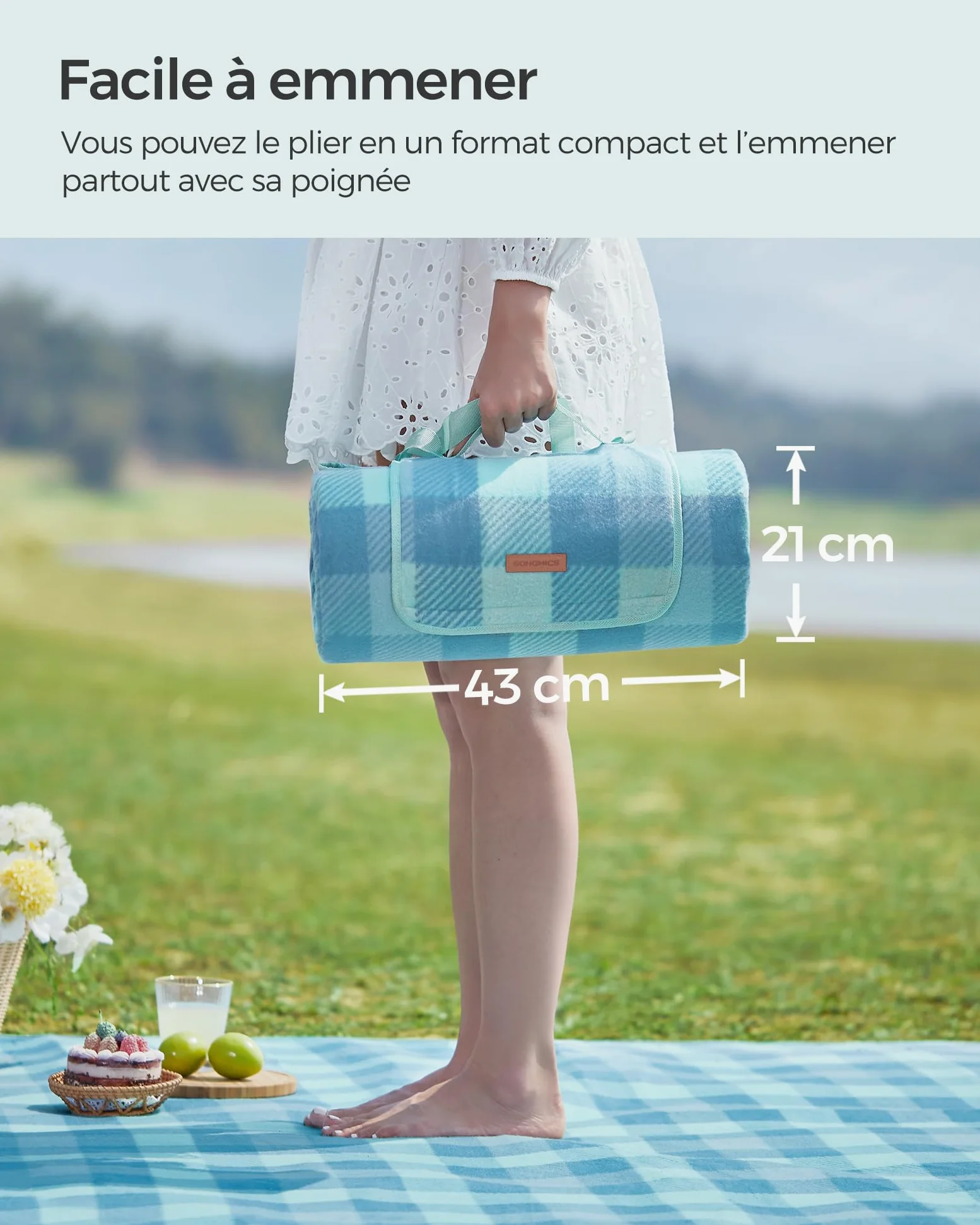 SONGMICS Couverture de Pique-Nique, Hydrofuge, Pliable, 200 x 300 cm | Grand Tapis Portable, 4 Piquets de Sol, pour Camping, Jardin, Plage, Extérieur, Bleu, Collection TOMMI GCM012Q03