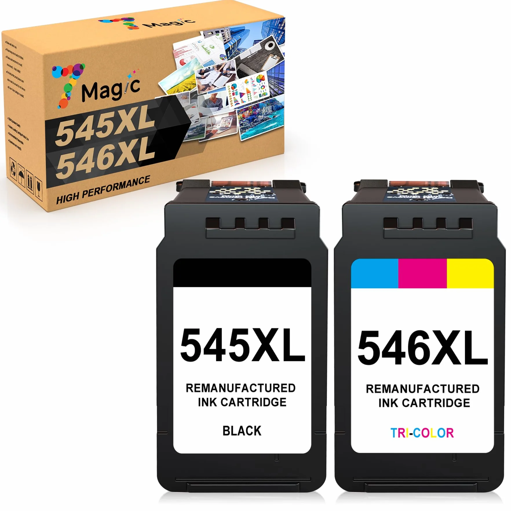 7Magic PG-545XL CL-546XL Cartouche Remplacement Canon 545 546 XL pour Pixma TS3450 TS3350 TS3150 TR4550 TR4650 MG2550S MG3050 MX495 Noir Couleur