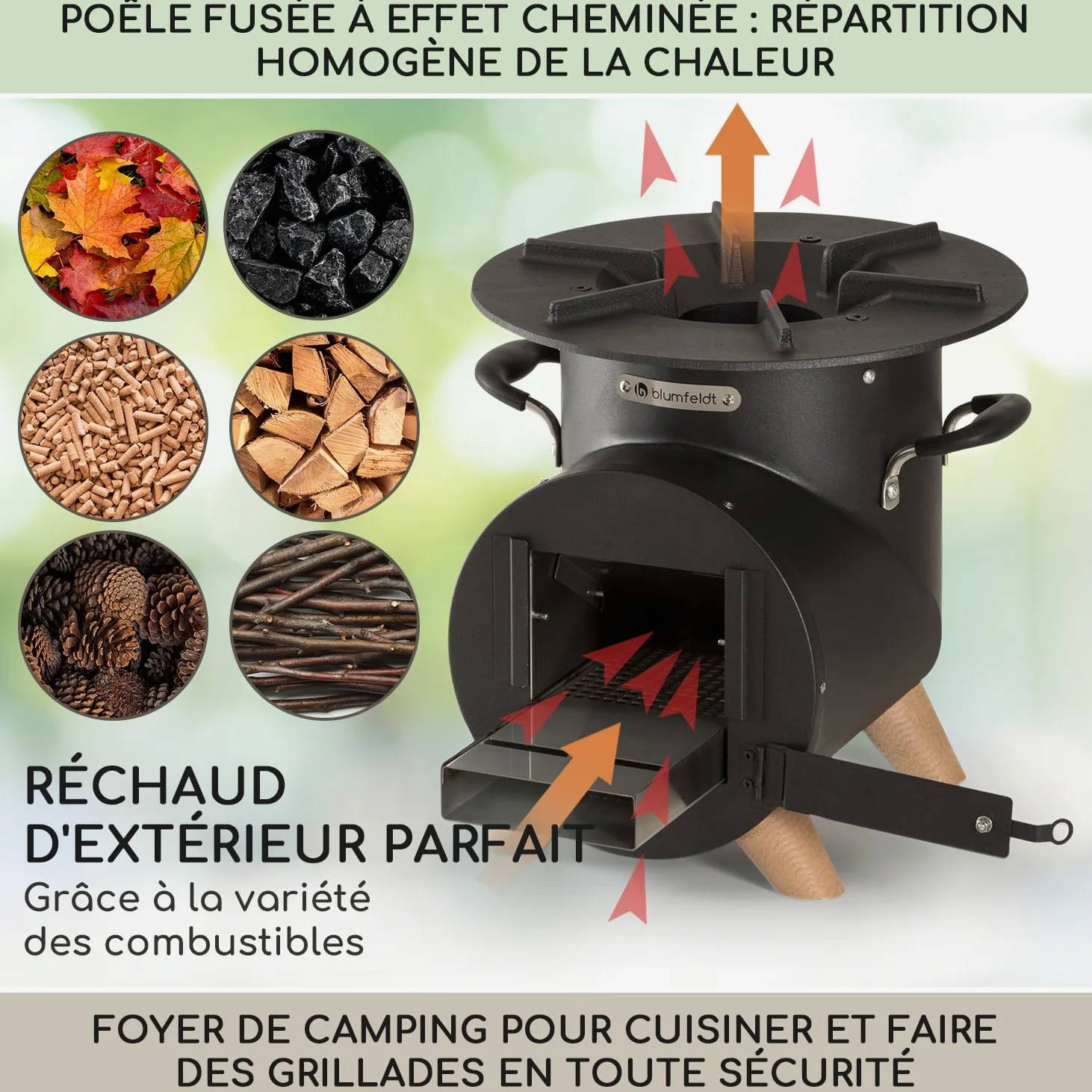 Blumfeldt Brasero Exterieur avec Barbecue Gril pour le Jardin et Terrasse, Brasero BBQ Portable, Bol en Acier, Brasero en forme de L, Foyer Camping, Brûleur à Bois avec Bac à Cendres et Tisonnier