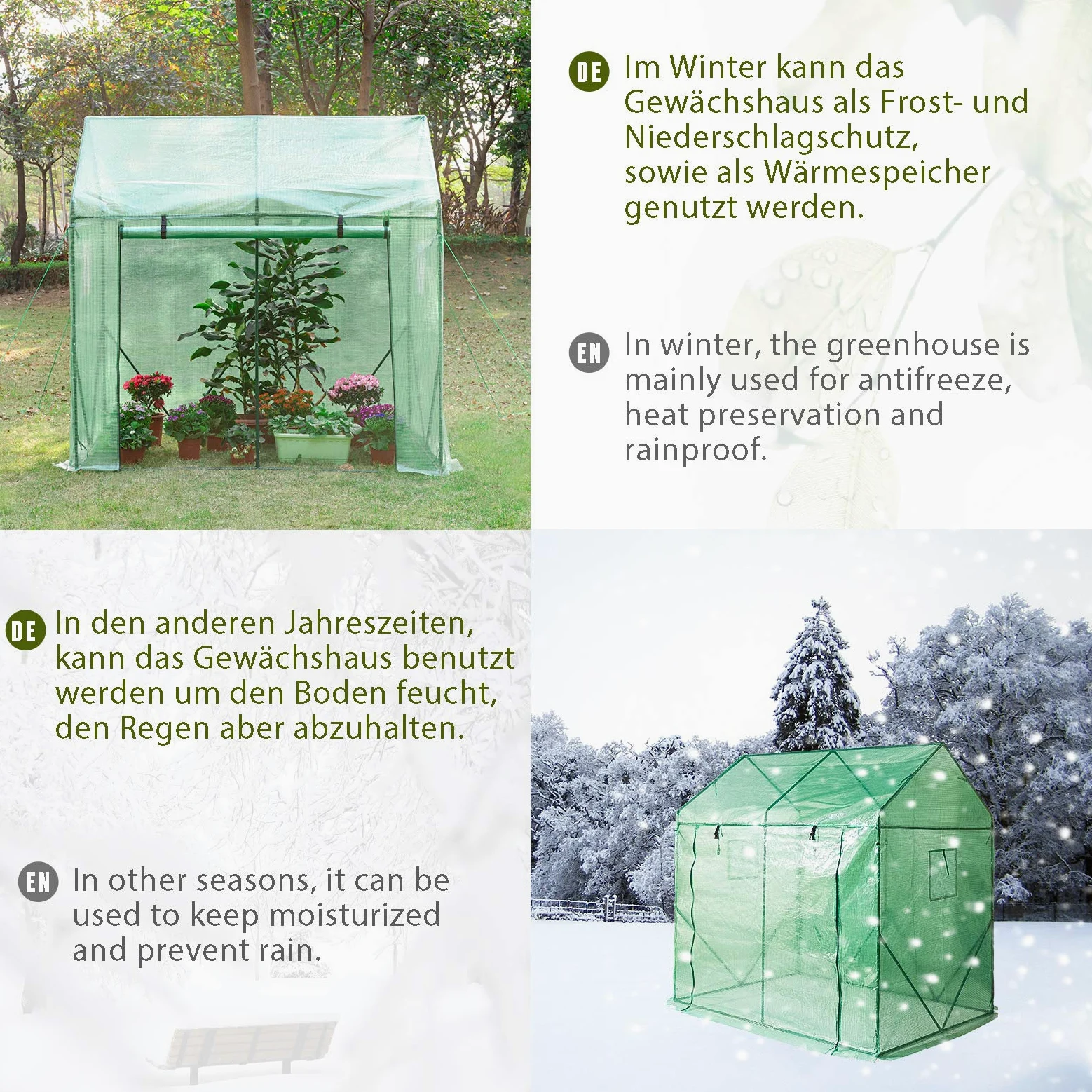 Yorbay Serre de Jardin Tente pour Plantes Tomates Fleurs Bâche renforcée en PE 140 g/m² - 200 x 140 x 200cm (LxBxH), Solide, Verte Réutilisable