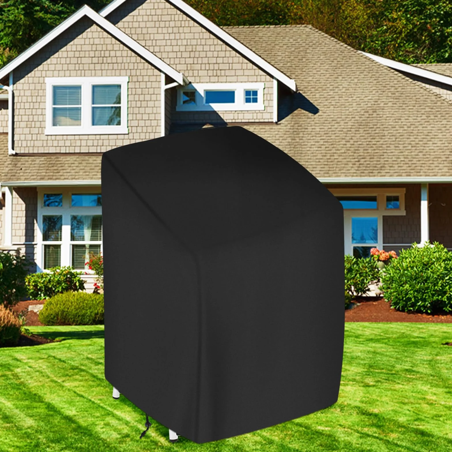 Housses de Chaises de Jardin Empilable 210D Imperméable Anti-UV Résistant Au Froid Noir