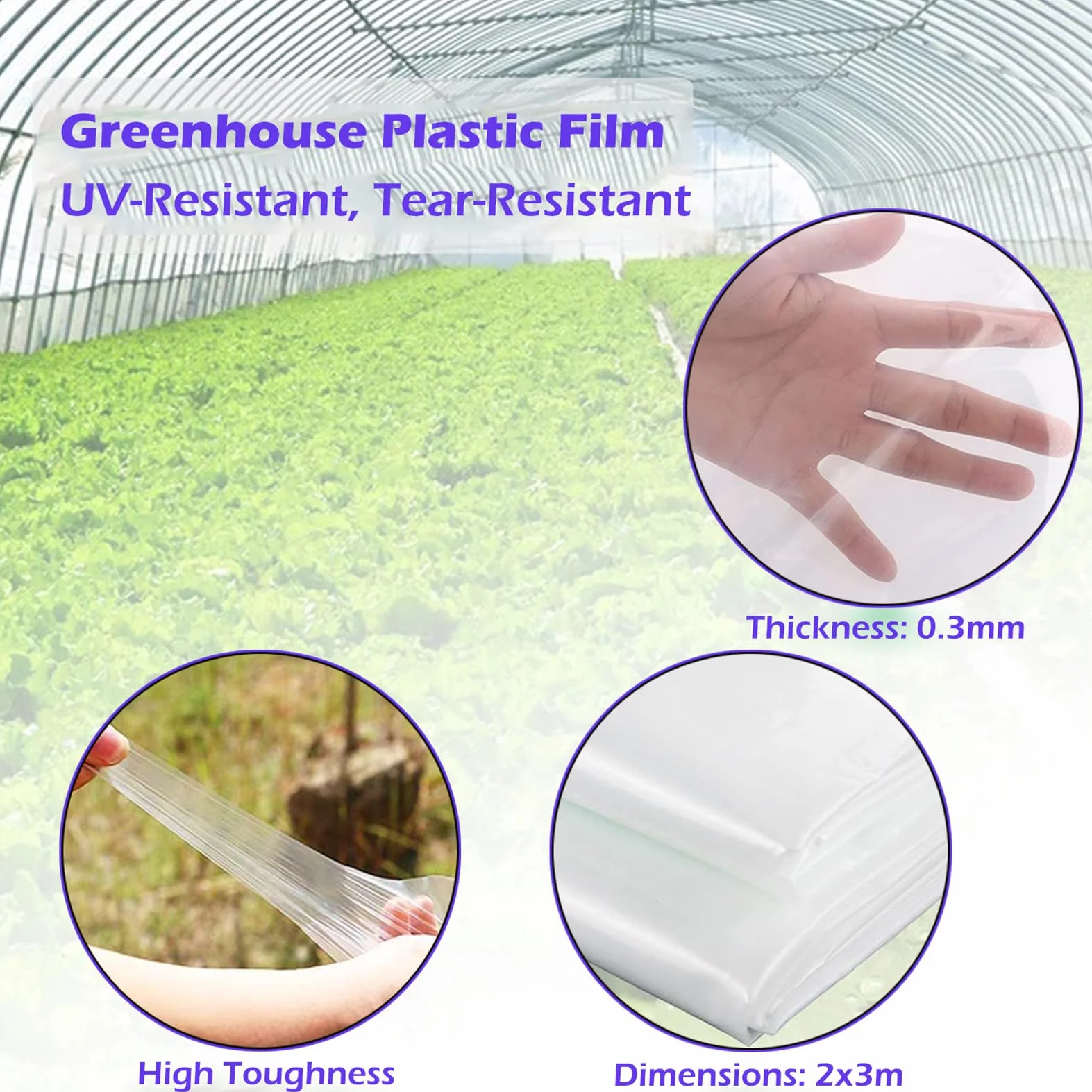 Bâche pour Serre 3M Polyéthylène Extra Épais Film Transparent Résistant Jardin Polytunnel Protection